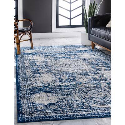 Charlton Home Pat Navy Blue Area Rug, Size: Rectangle 8' x 10' QAJIVM_UJEI Charlton Home Pat Navy Blue Area Rug, Size: Rectangle 8' x 10' QAJIVM_UJEI