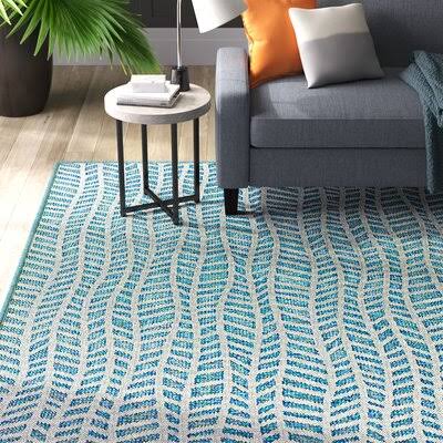 Depue Chevron Aqua Teal/Ivory Indoor / Outdoor Area Rug Wrought Studio Rug Size Rectangle 8' x 10' VSSHQA_WC2X