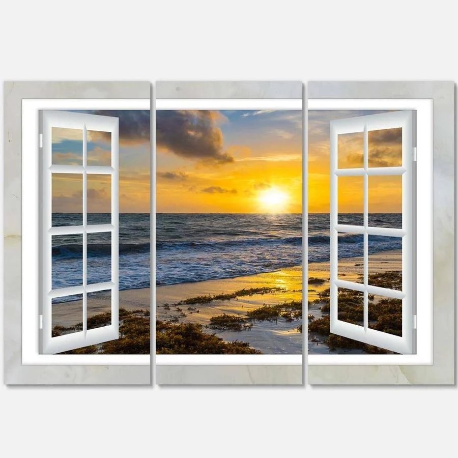 Design Art Open Window to Bright Yellow Sunset - Modern Seascape Canvas 551FRB_MZKF Design Art Open Window to Bright Yellow Sunset - Modern Seascape Canvas 551FRB_MZKF