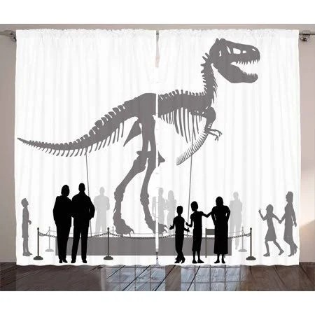 Ambesonne Dinosaur Curtains, Silhouettes of People Looking at A Tyrannosaurus Rex Skeleton in A Museum, Living Room Bedroom CFR06R_UJOX Ambesonne Dinosaur Curtains, Silhouettes of People Looking at A Tyrannosaurus Rex Skeleton in A Museum, Living Room Bedroom CFR06R_UJOX