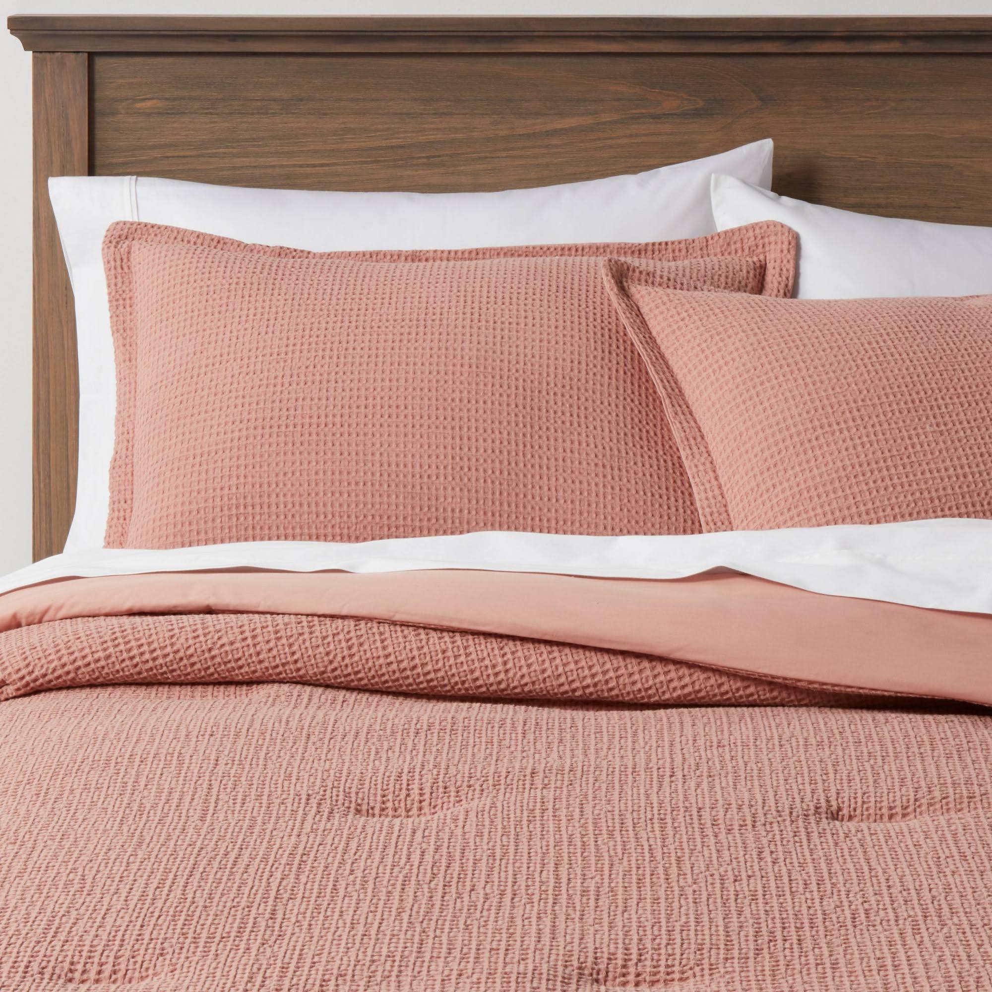 King Washed Waffle Weave Comforter Sham Set Warm Blush - TJHRM4_WIHN