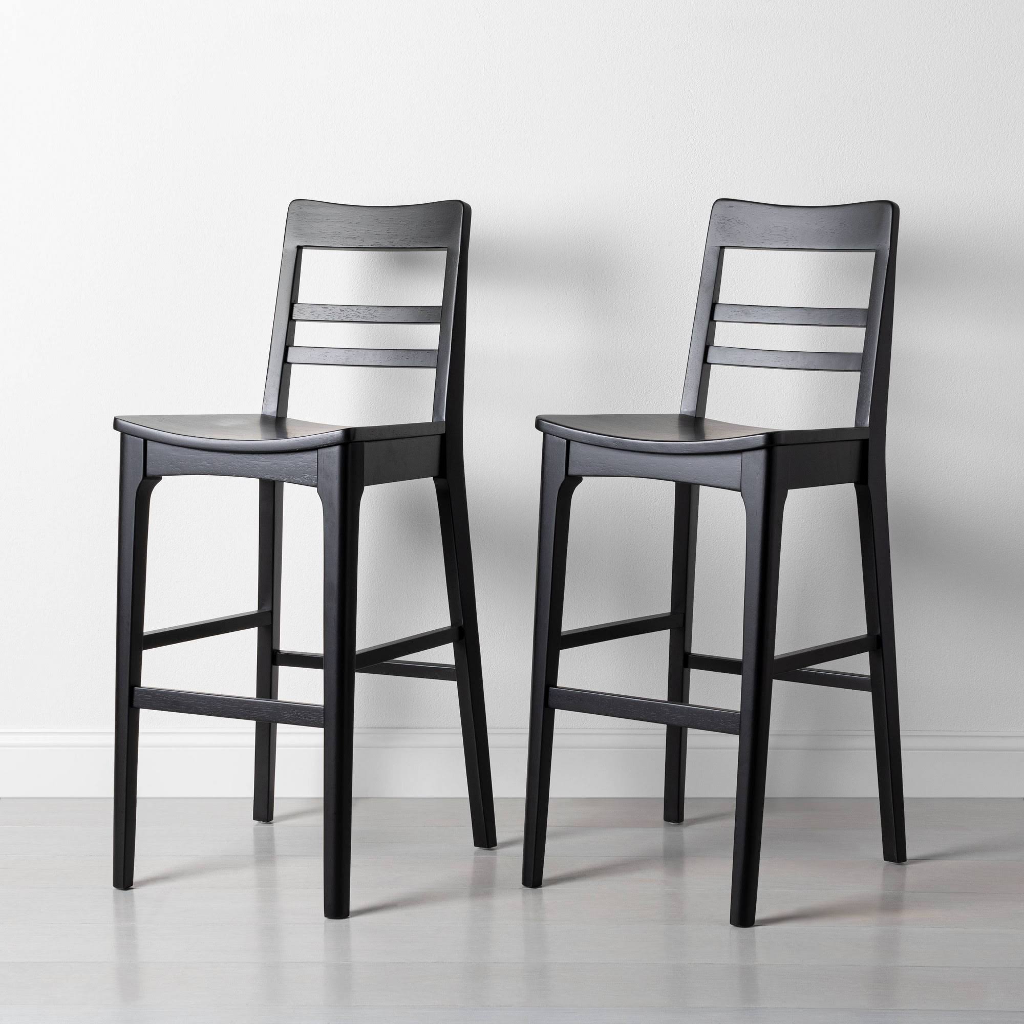 2pk Wood Ladder Back Bar Stool Black - Hearth Hand with HQUHB5_MCA9