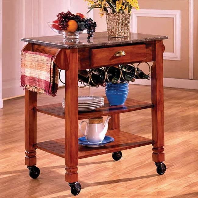 Bernards Oak Caster with Marble Top Kitchen BQZSP7_MA2I