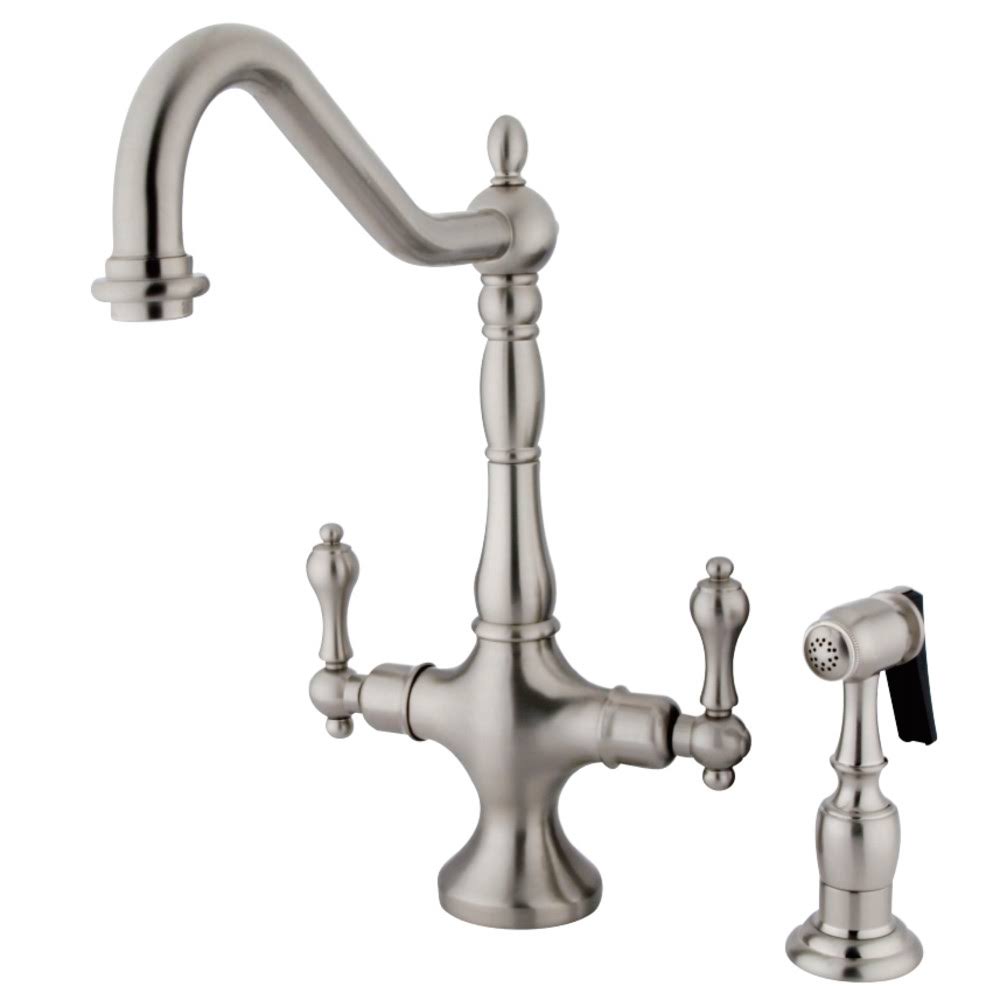 Kingston Brass KS1778ALBS Heritage Satin Nickel Double Handle Kitchen Faucet with Brass EPGINV_E5LG Kingston Brass KS1778ALBS Heritage Satin Nickel Double Handle Kitchen Faucet with Brass EPGINV_E5LG