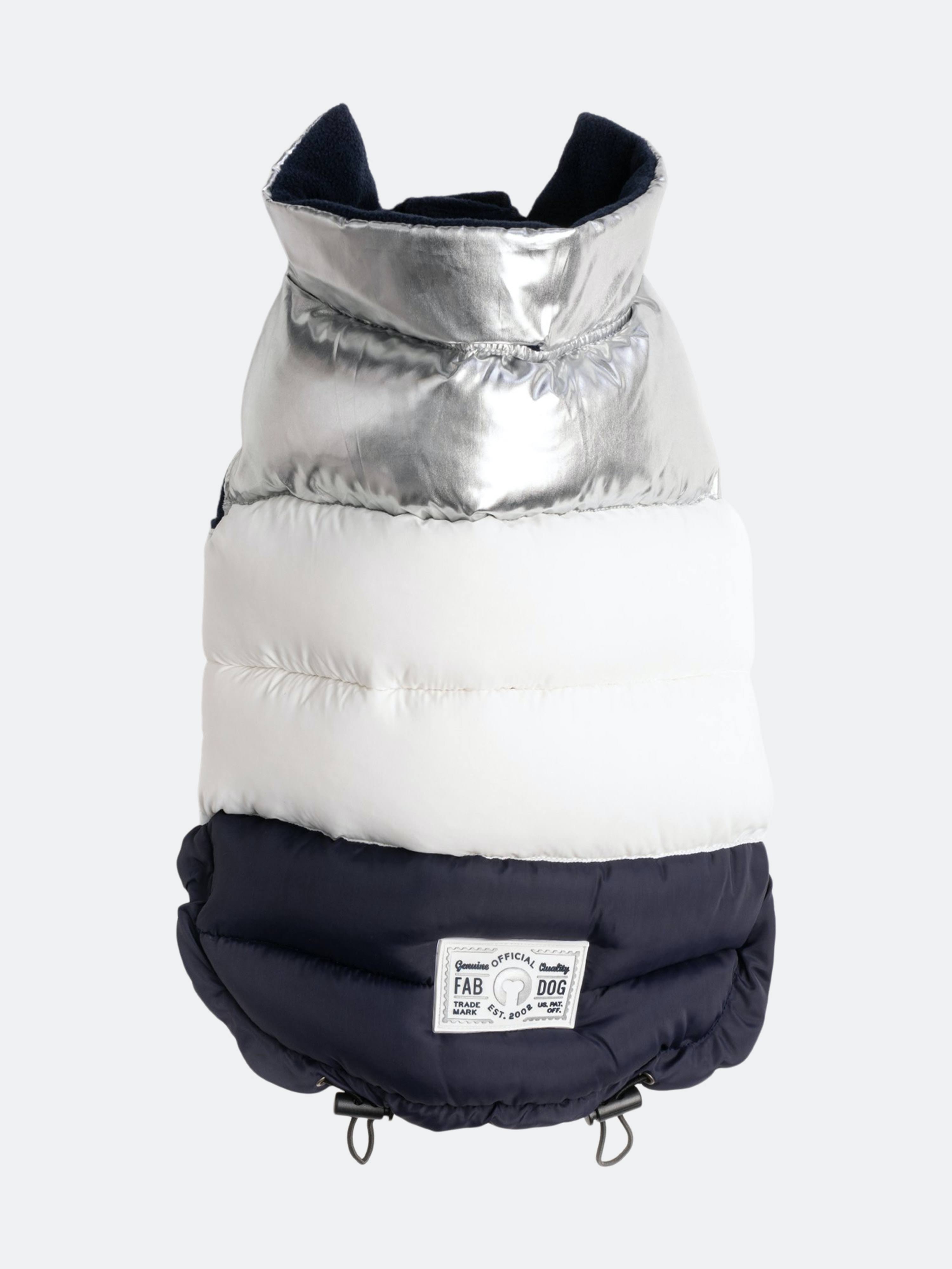 fabdog Colorblock Puffer Dog Coat - Silver, White, and Navy - Size ZCP1KG_HAUF fabdog Colorblock Puffer Dog Coat - Silver, White, and Navy - Size ZCP1KG_HAUF