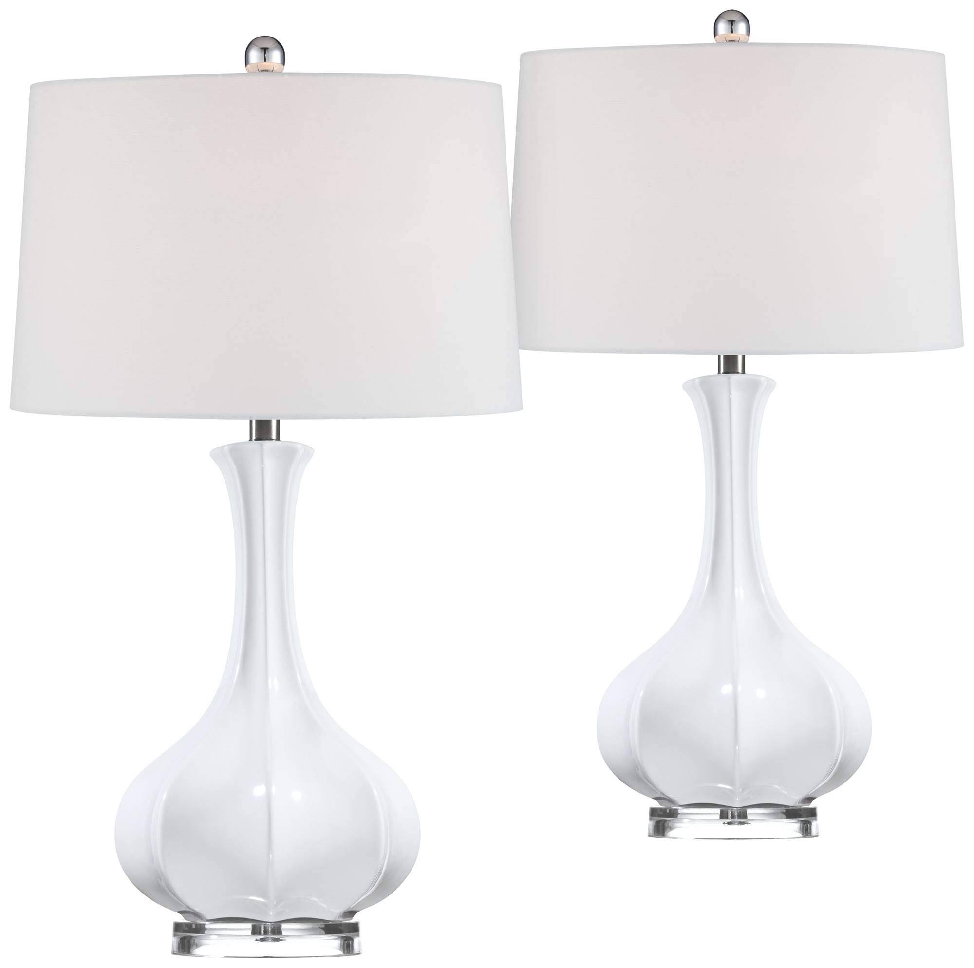 Possini Euro Design Coastal Table Lamps Set of 2 Fluted Ceramic Gourd White Drum Shade for Living Room Family Bedroom JRWG7J_HKJR