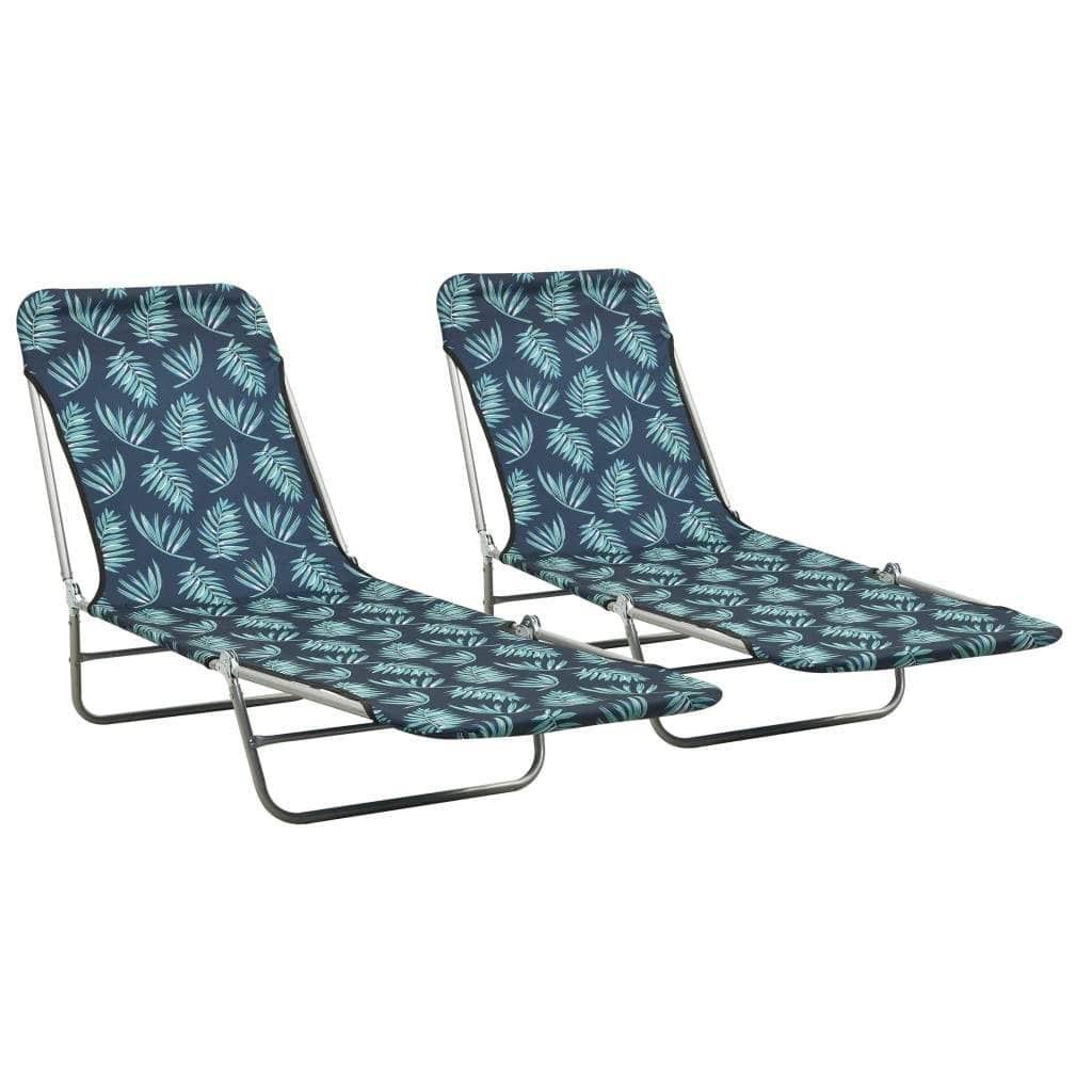 vidaXL Folding Sun Loungers 2 Pcs Steel and Fabric Leaf 4EWNTD_1KSI vidaXL Folding Sun Loungers 2 Pcs Steel and Fabric Leaf 4EWNTD_1KSI