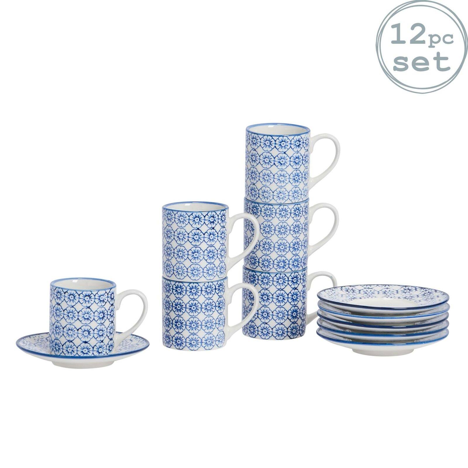 Espresso Cups Saucers Patterned Coffee Set - Blue Flower Print X6 - JIXIJS_AENZ Espresso Cups Saucers Patterned Coffee Set - Blue Flower Print X6 - JIXIJS_AENZ