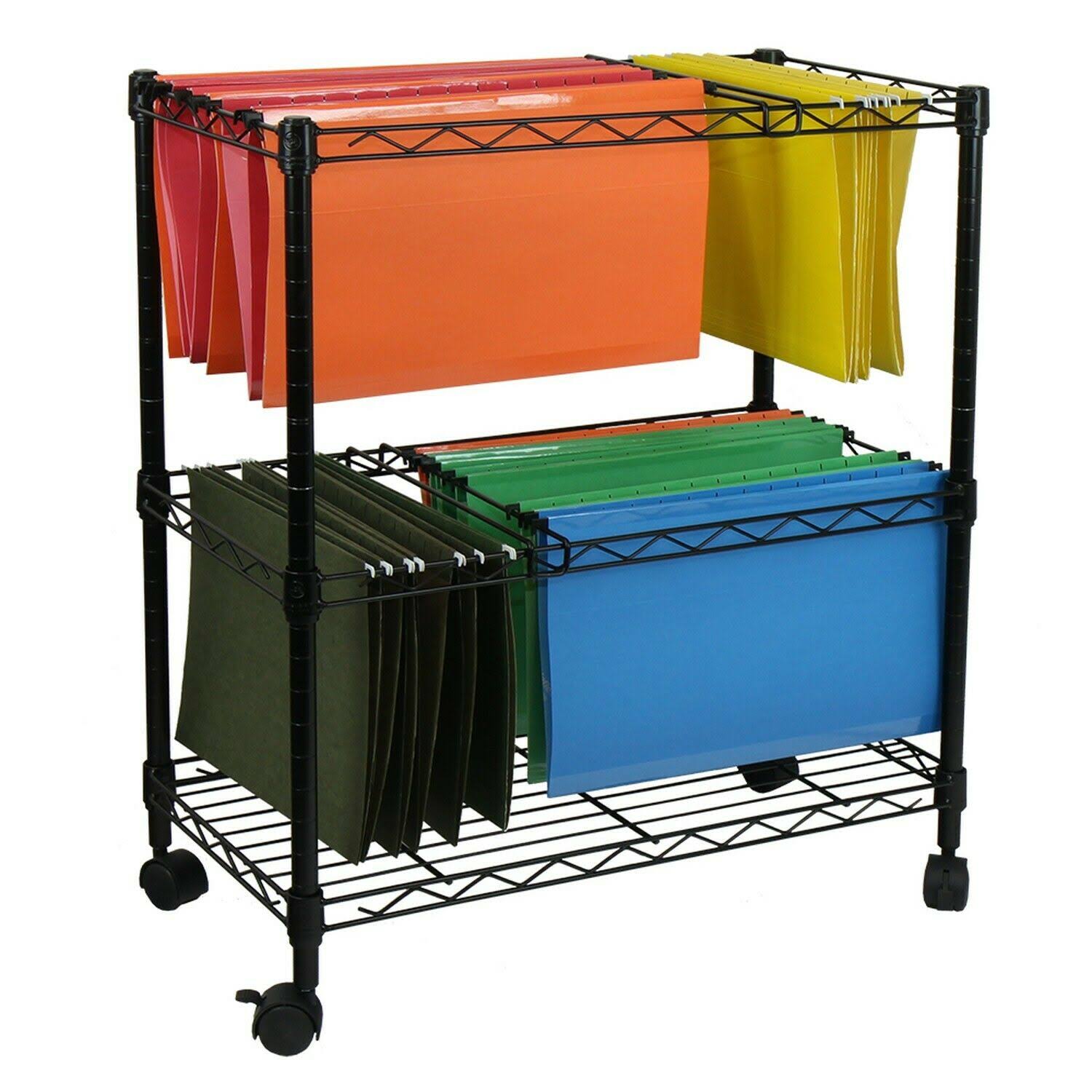 Oceanstar Black Metal Portable 2-Tier Rolling File 7WCMGJ_PD19 Oceanstar Black Metal Portable 2-Tier Rolling File 7WCMGJ_PD19