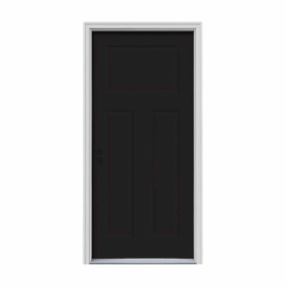 JELD-WEN 34 in. x 80 in. 3-Panel Craftsman Black Painted Steel Prehung Right-Hand Inswing Front Door w/22Y7YH_GDX7 JELD-WEN 34 in. x 80 in. 3-Panel Craftsman Black Painted Steel Prehung Right-Hand Inswing Front Door w/22Y7YH_GDX7