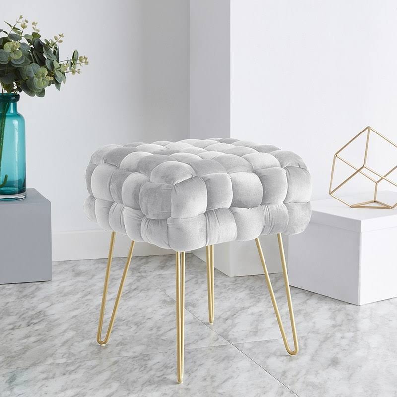 Ornavo Home Mirage Modern Contemporary Square Woven Upholstered Velvet Ottoman with Gold Metal Legs - EHCMAF_WWPH Ornavo Home Mirage Modern Contemporary Square Woven Upholstered Velvet Ottoman with Gold Metal Legs - EHCMAF_WWPH