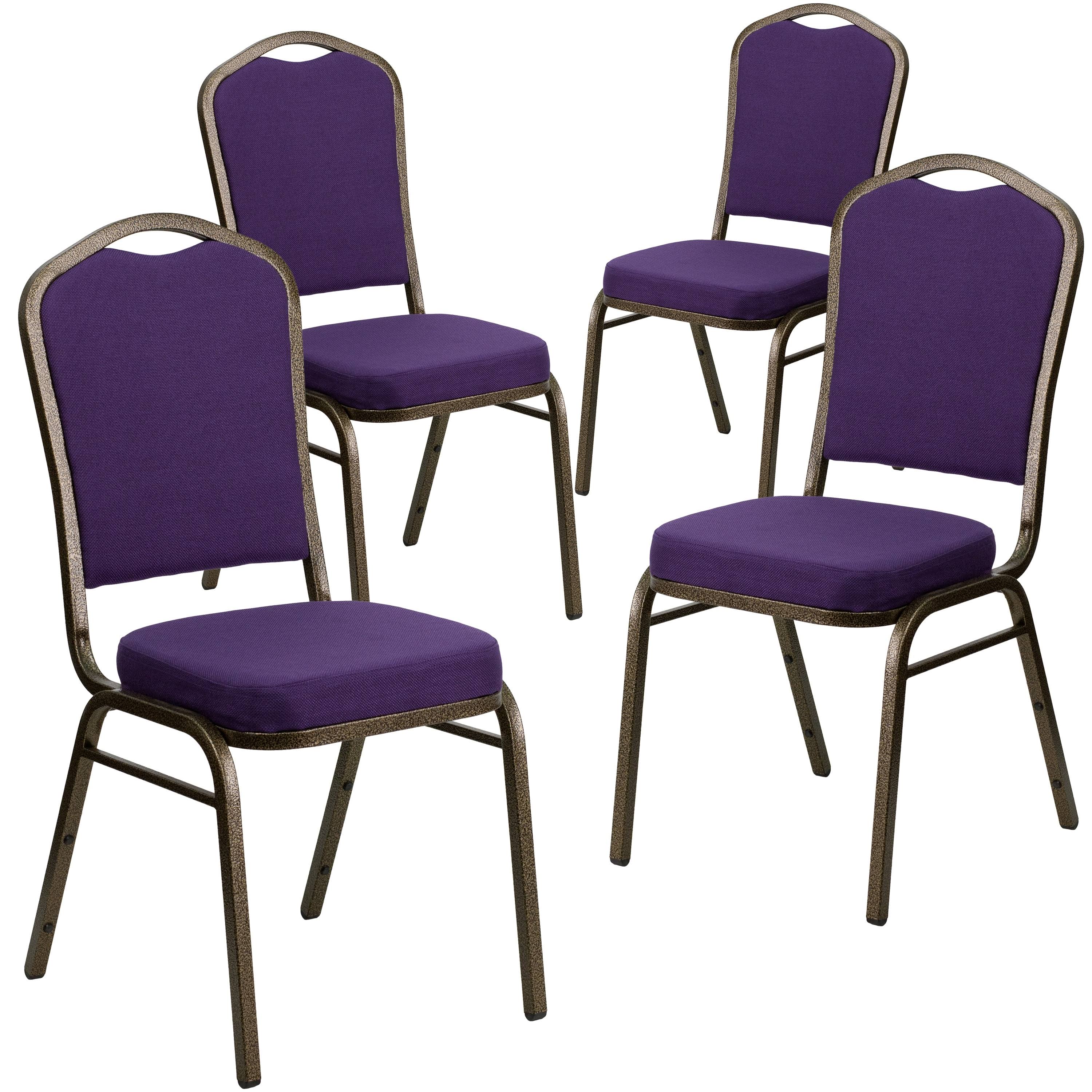 Lancaster Home 4 Pack Crown Back Stacking Banquet Chair, Size Navy Blue Patterned Fabric/Gold S0WA5S_BCL4