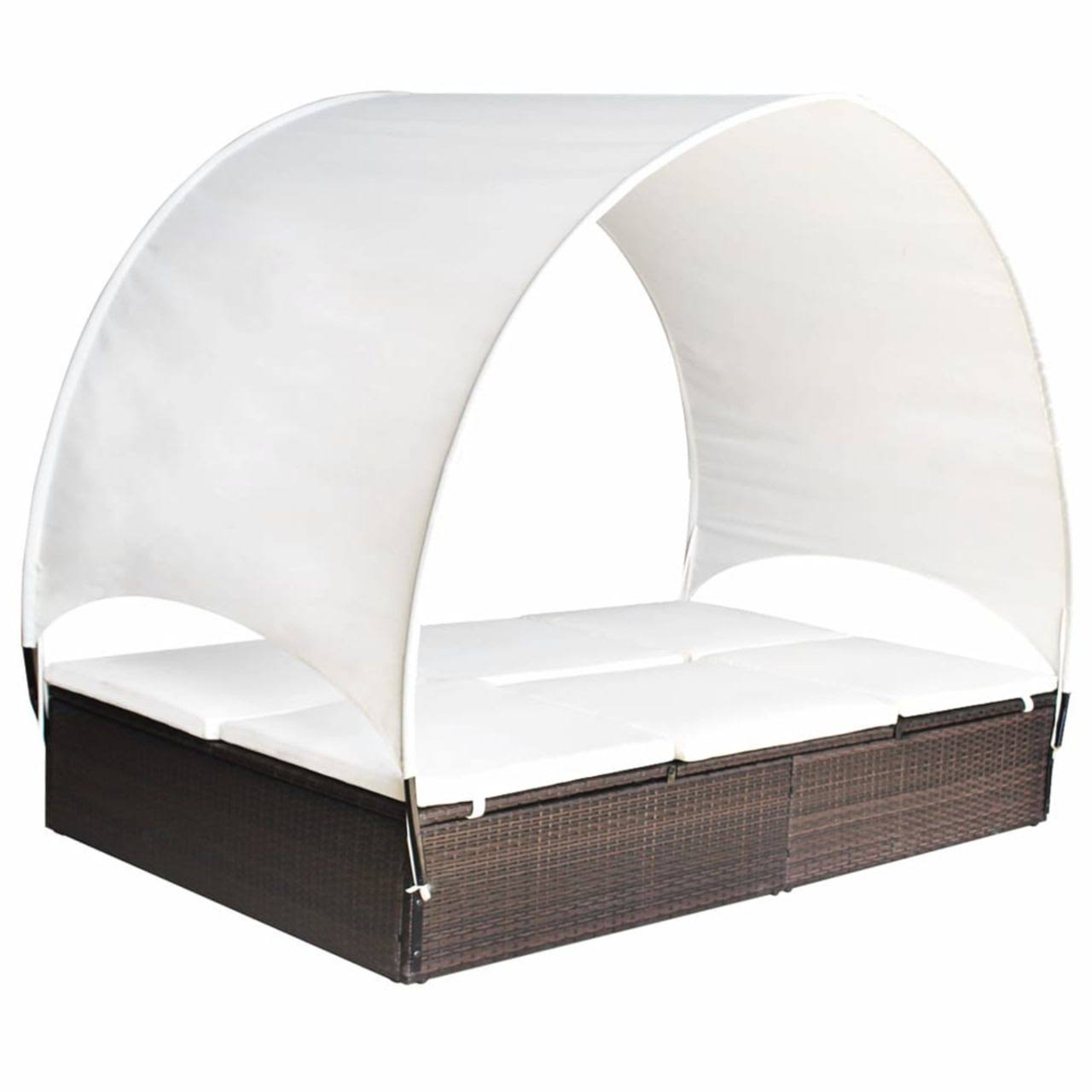 vidaXL Double Sun Lounger with Canopy Poly Rattan UFMZPS_NSDH