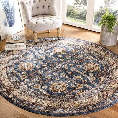 Isanotski Oriental Brown/Blue Area Rug Loon Peak Rug Size: Round 5' CVWR52_ZVAG