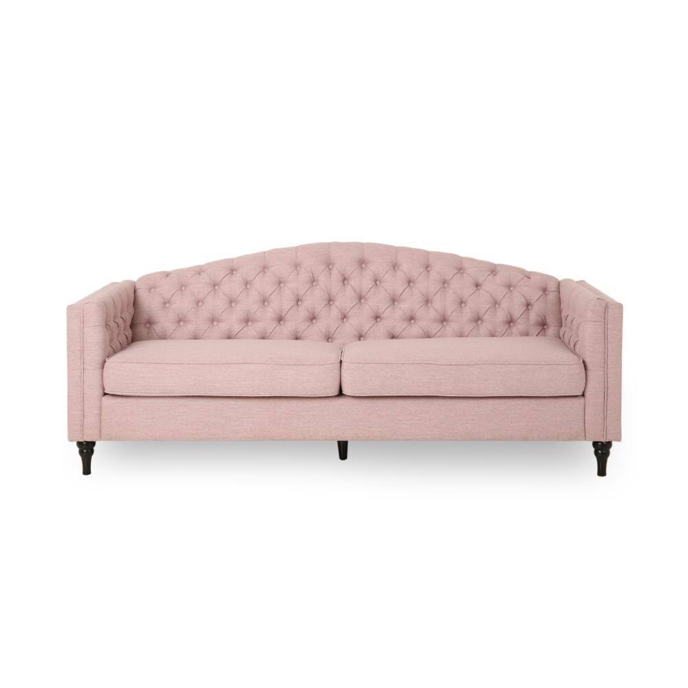 Best Selling Home Decor Antonia Traditional Button Tufted Fabric 3 Seater Sofa, Light Blush and Dark Brown Polyester in Pink | DJJ3S4_5WDH Best Selling Home Decor Antonia Traditional Button Tufted Fabric 3 Seater Sofa, Light Blush and Dark Brown Polyester in Pink | DJJ3S4_5WDH