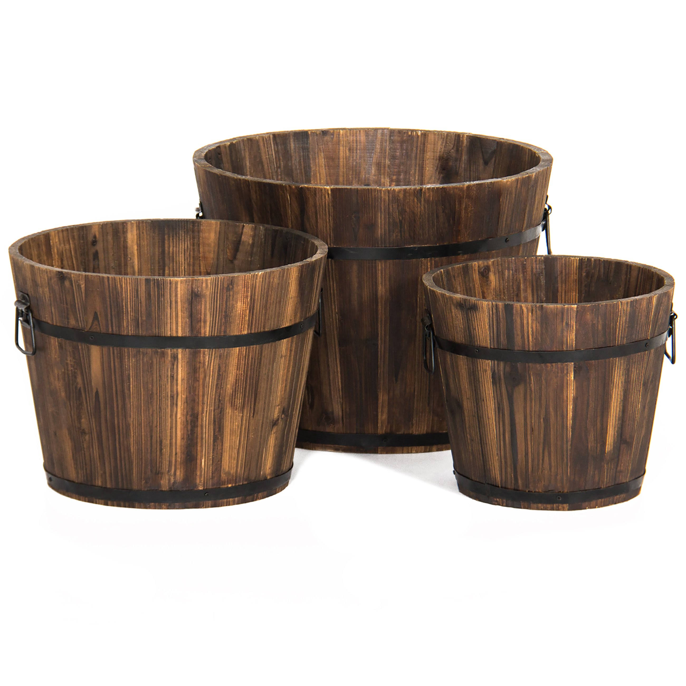 Best Choice Products Set of 3 Indoor/Outdoor Wood Barrel Planter with Drainage Holes - 9VA03W_VXDE