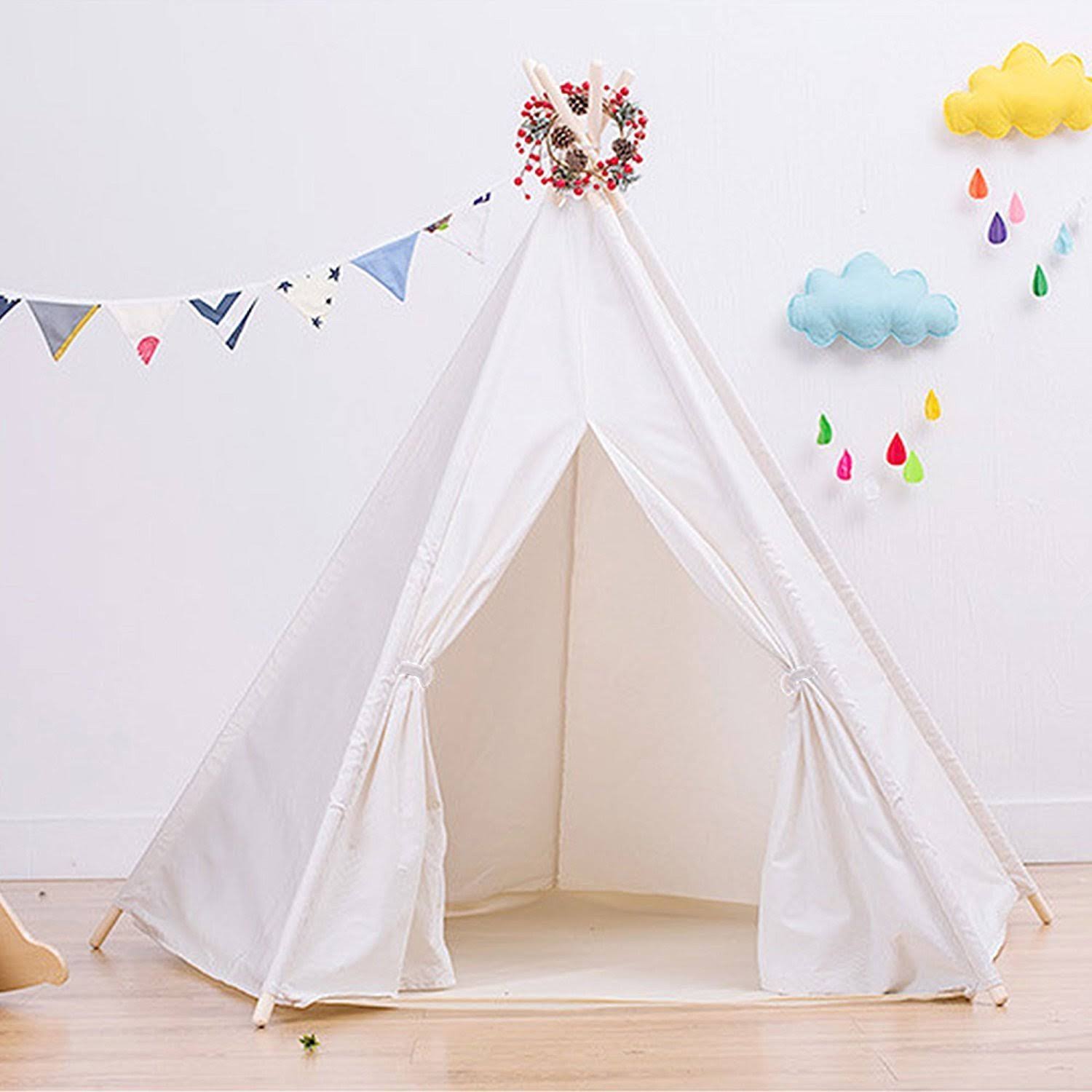 Large Cotton Canvas White Teepee Tent for Kids Tipi Tents Indoor Outdoor | Play Tent Foldable 7 Feet Tall - 5 Poles | ZS96U1_PO1D Large Cotton Canvas White Teepee Tent for Kids Tipi Tents Indoor Outdoor | Play Tent Foldable 7 Feet Tall - 5 Poles | ZS96U1_PO1D