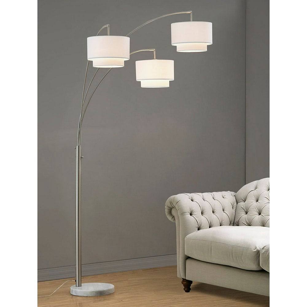 HOMEGLAM Broadway 3-Light 4-Way Switch Arch Floor Lamp Brushed Nickel/White Shades Nickel Brushed, DOAWTC_EJFO HOMEGLAM Broadway 3-Light 4-Way Switch Arch Floor Lamp Brushed Nickel/White Shades Nickel Brushed, DOAWTC_EJFO