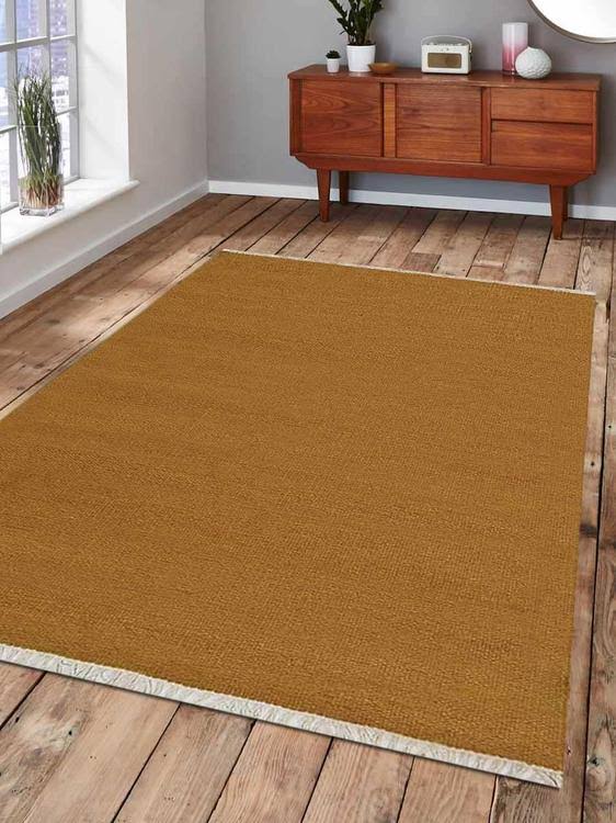 Rugsotic Carpets Hand Woven Flat Weave Kilim Wool 6'x9' Area Rug Solid Gold HOUNQE_HQMM Rugsotic Carpets Hand Woven Flat Weave Kilim Wool 6'x9' Area Rug Solid Gold HOUNQE_HQMM