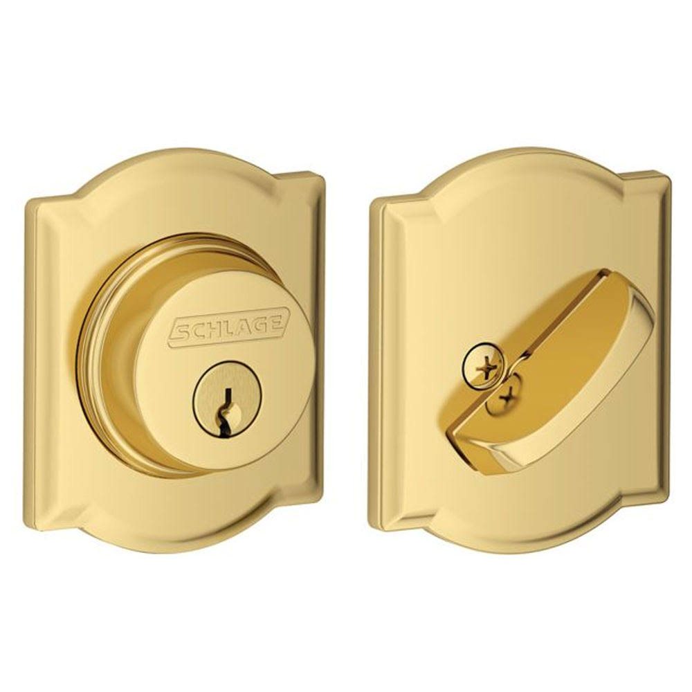 Schlage B60 Camelot Single Cylinder Deadbolt Bright Brass MJBM4V_PNV3 Schlage B60 Camelot Single Cylinder Deadbolt Bright Brass MJBM4V_PNV3