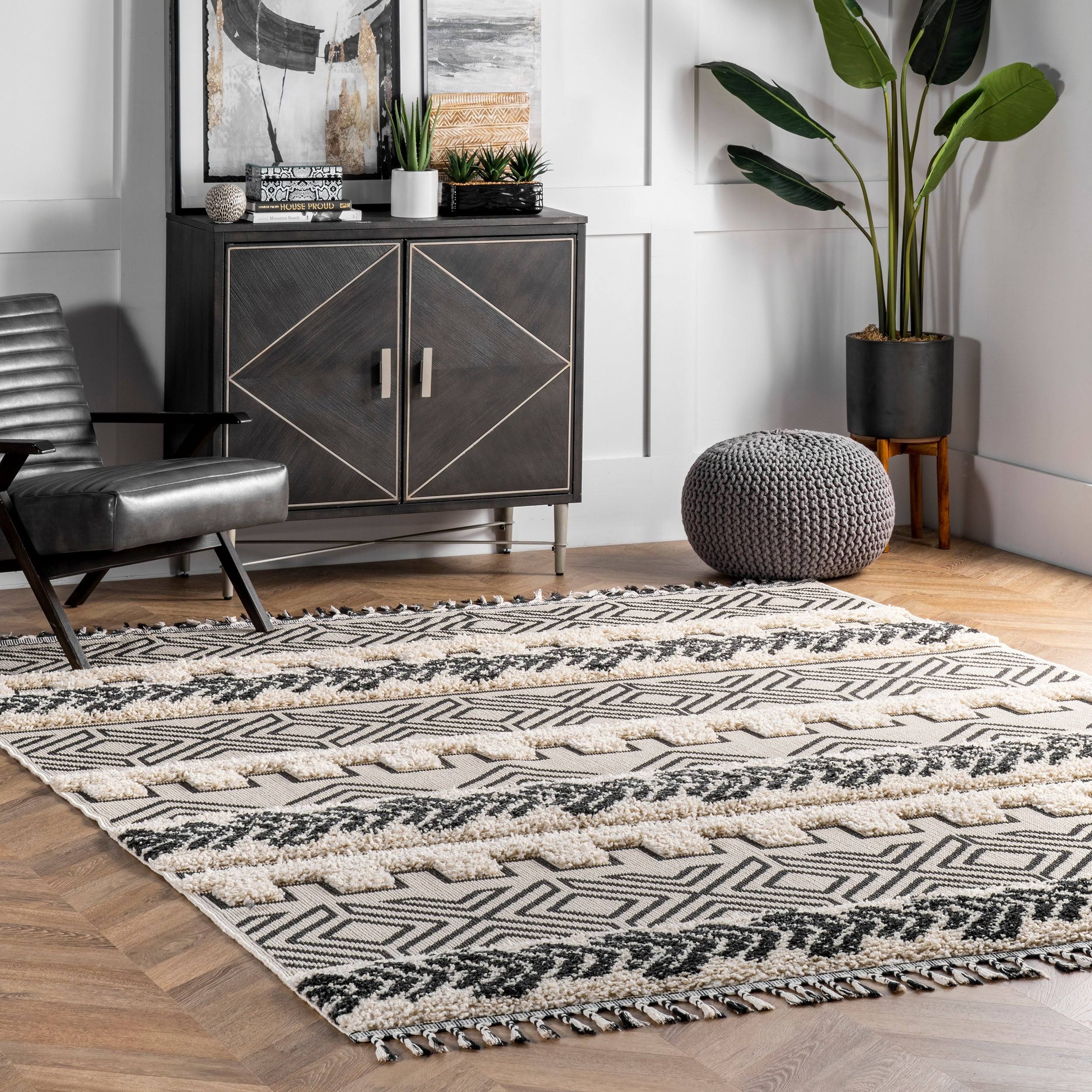 nuLOOM Zuri Shaggy Banded Tribal Area Rug, Size 8' Square, KLHGEX_B7E1 nuLOOM Zuri Shaggy Banded Tribal Area Rug, Size 8' Square, KLHGEX_B7E1