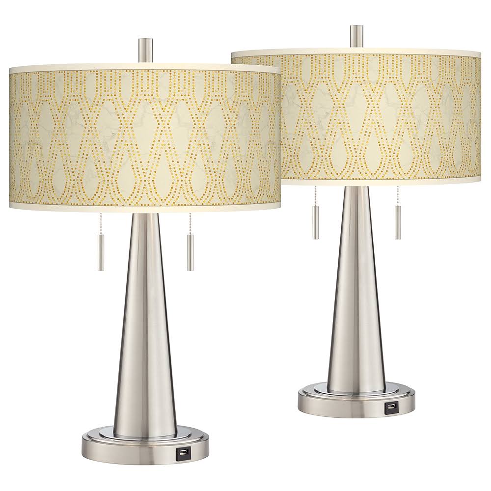 Roman Pebbles Vicki Brushed Nickel USB Table Lamps Set of G97AM1_FVPI
