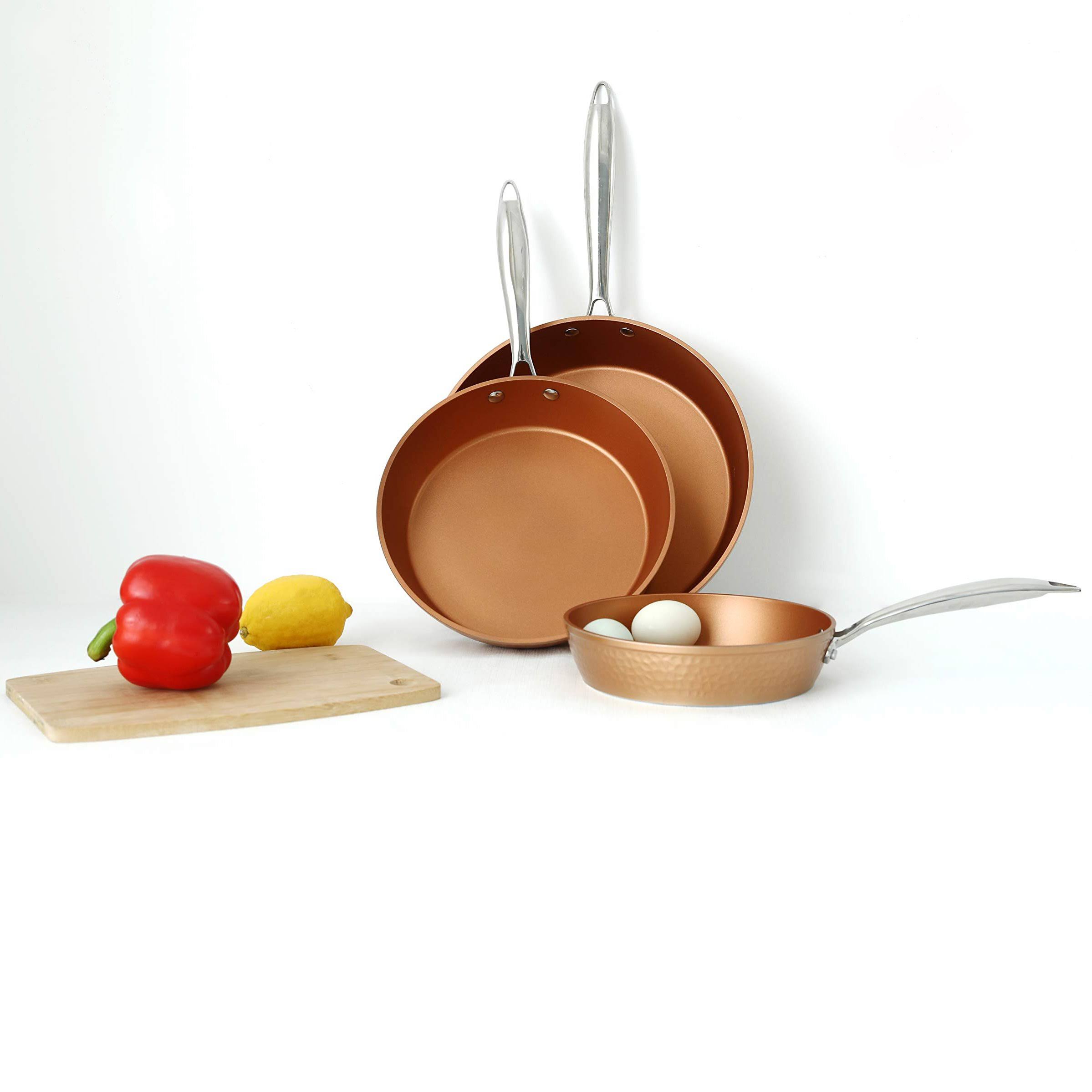 MF Studio 3 Piece Nonstick Cookware Set Copper Hammered Induction Chef's Pans FNP4QX_GO1F MF Studio 3 Piece Nonstick Cookware Set Copper Hammered Induction Chef's Pans FNP4QX_GO1F