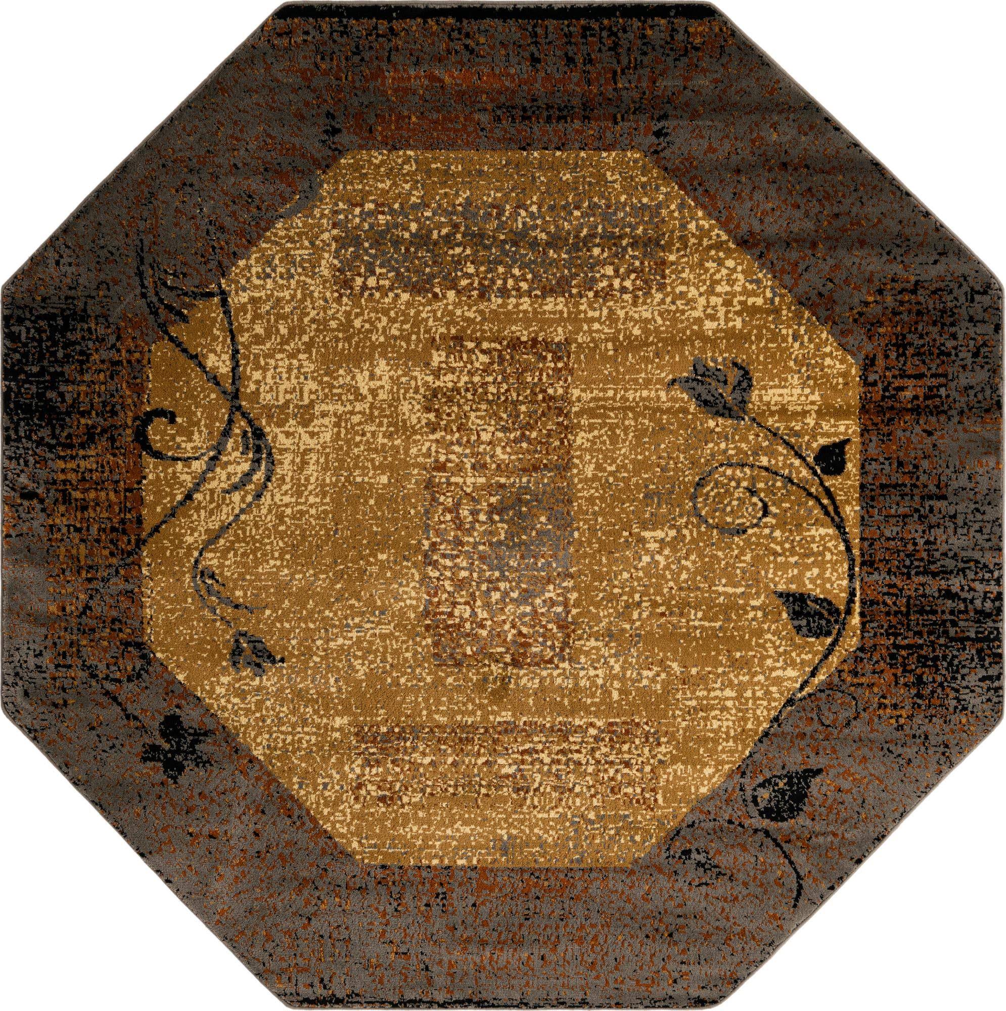 Coffee Shop 7 ft Octagon Beige Abstract, Floral Area PJEEZ4_KGDE