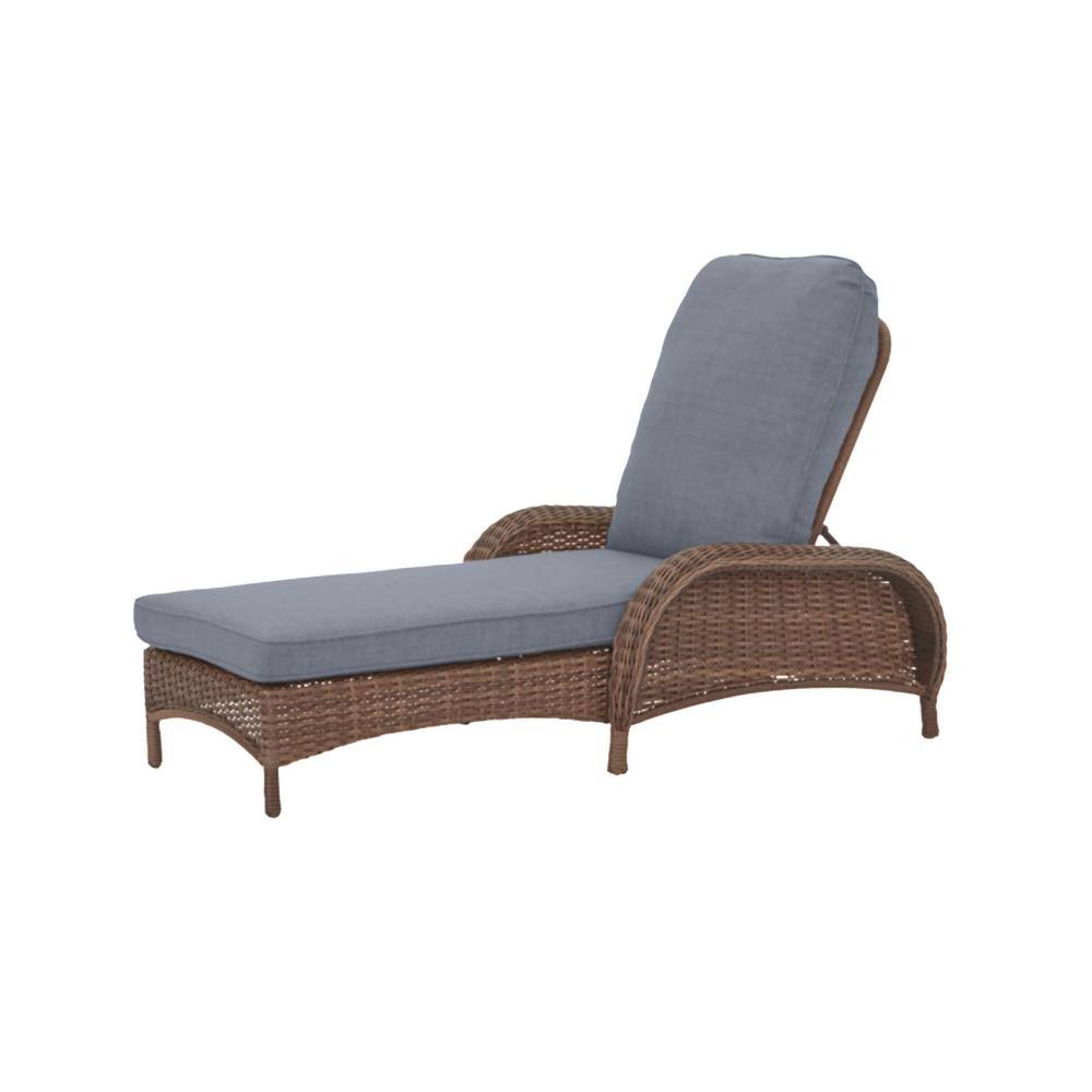 Hampton Bay Beacon Park Brown Wicker Outdoor Patio Chaise Lounge with CushionGuard Steel Blue LNAAIS_ABTT