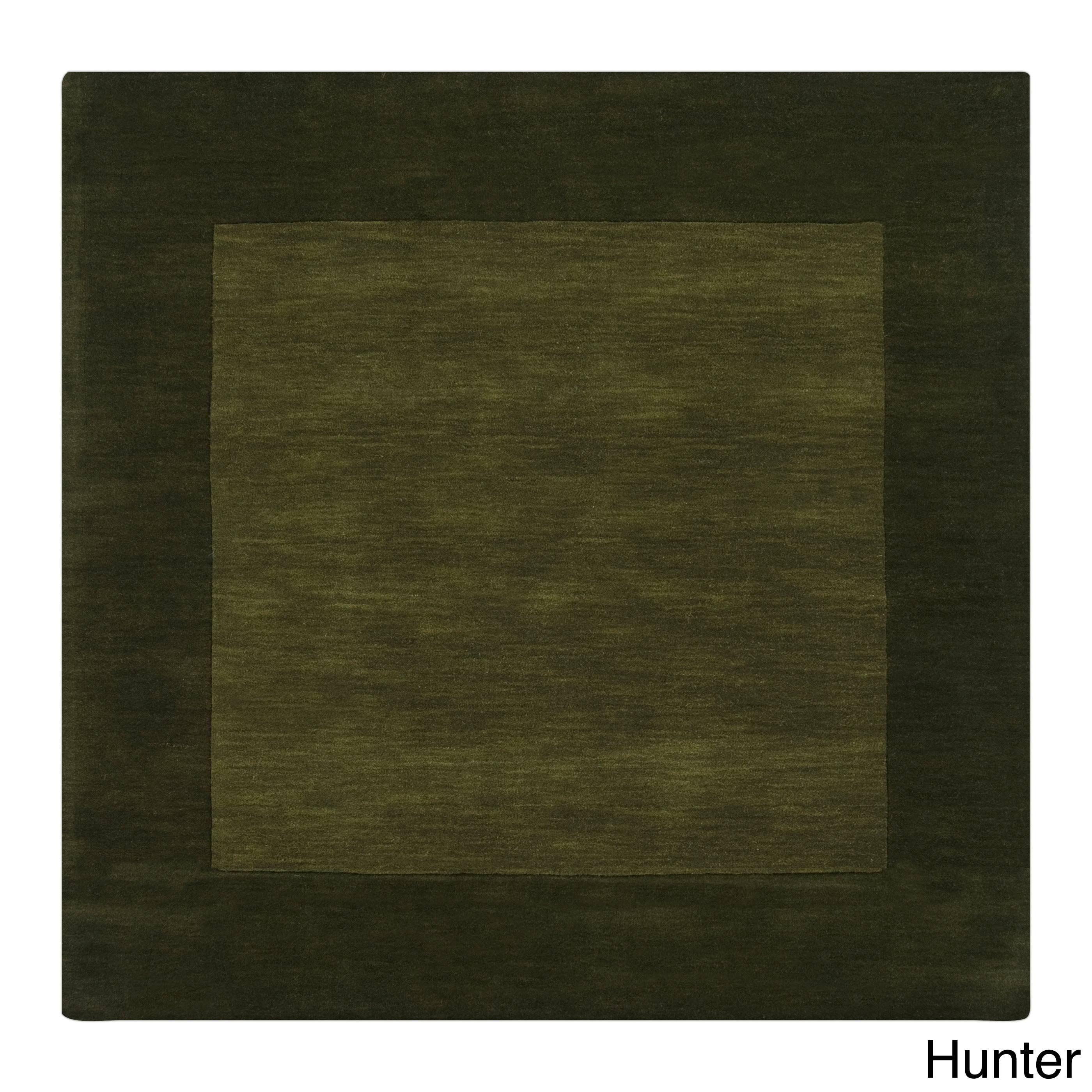 Hand-Crafted Green Tone-on-Tone Bordered Wool Area Rug - 8' x 8' NSYOLM_VUC4 Hand-Crafted Green Tone-on-Tone Bordered Wool Area Rug - 8' x 8' NSYOLM_VUC4