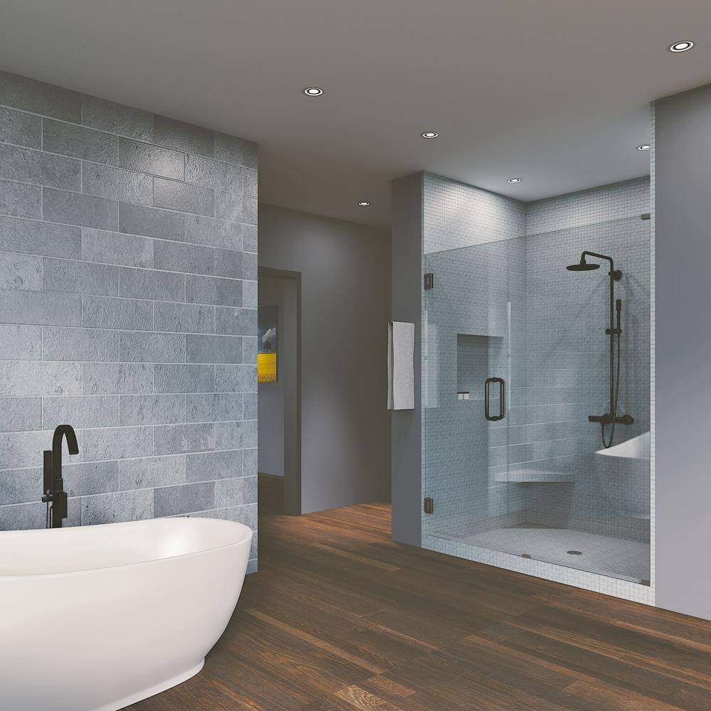 Symphony Shower Doors 76-in H x 57.75-in to 57.75-in W Frameless Hinged Black Shower Door (Clear Glass) | WF 57.75 x 76 SLNGA2_BIQE