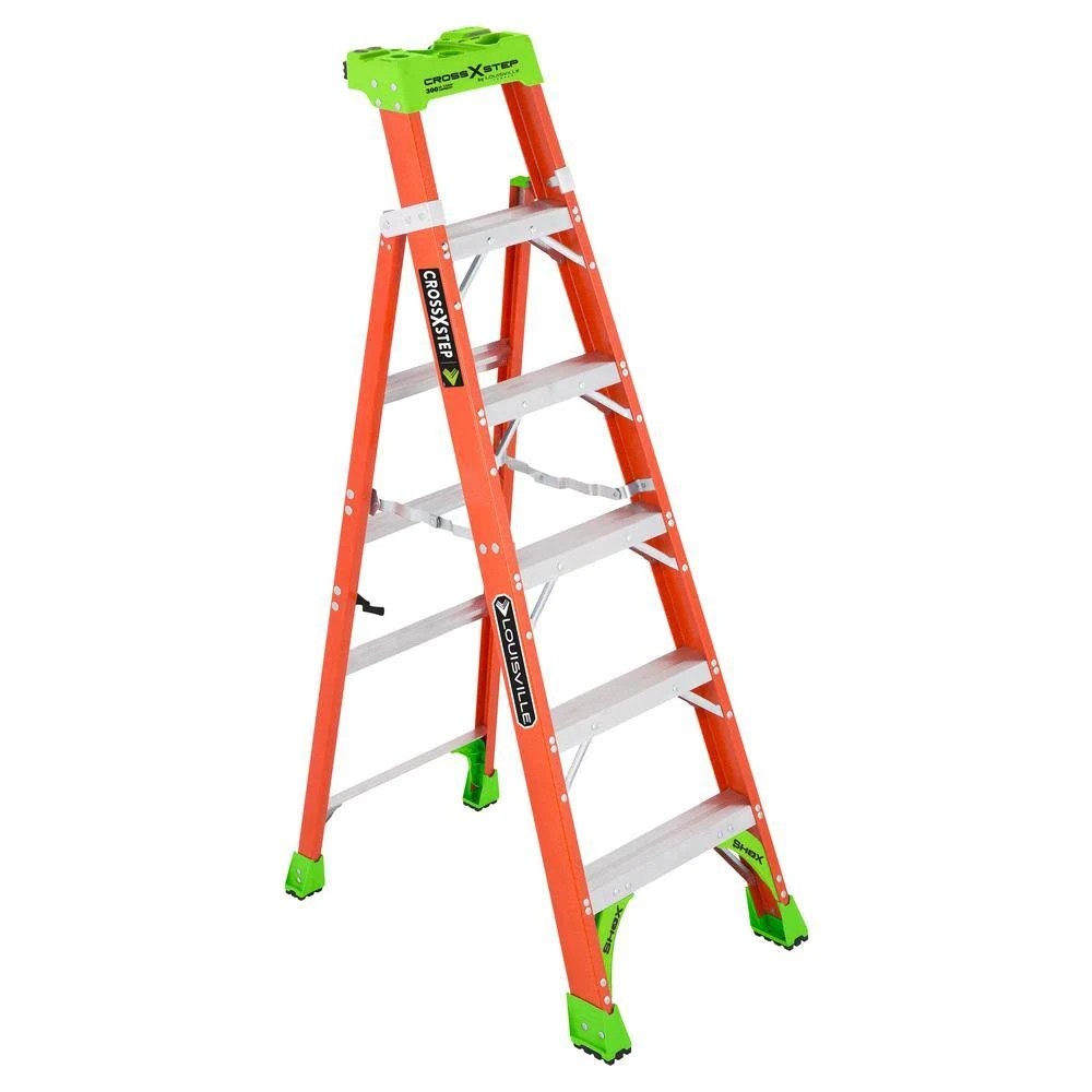 Louisville Ladder Cross Step 6 ft. Fiberglass Leaning Step Ladder (10 ft. Reach), 300 lbs. Load Capacity, Type iA Duty SQL2GK_ZLCB