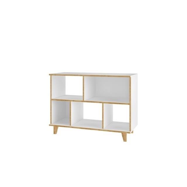 Manhattan Comfort Minetta 5-Shelf Mid Century Low White Bookcase, Size 43 GYAEGH_0BXC