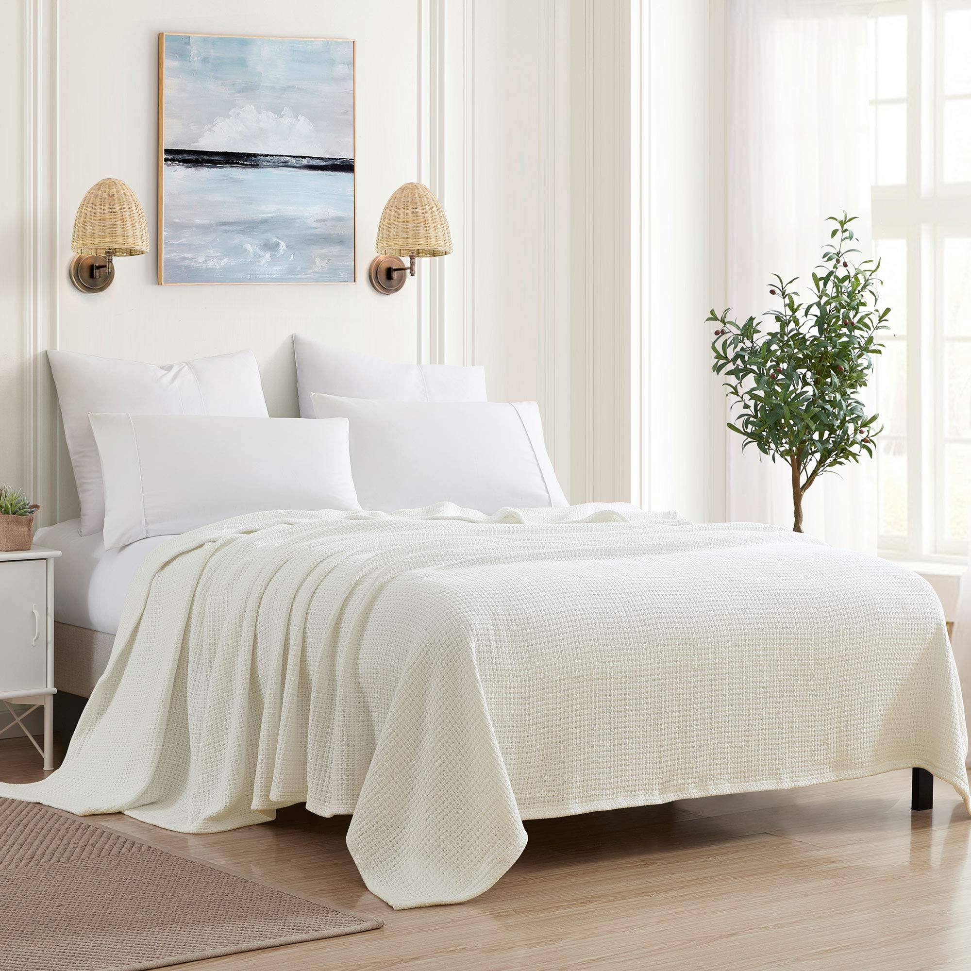Sweet Home Collection 100% Fine Cotton Luxurious Basket Weave Blanket, ABFY12_EIAI Sweet Home Collection 100% Fine Cotton Luxurious Basket Weave Blanket, ABFY12_EIAI