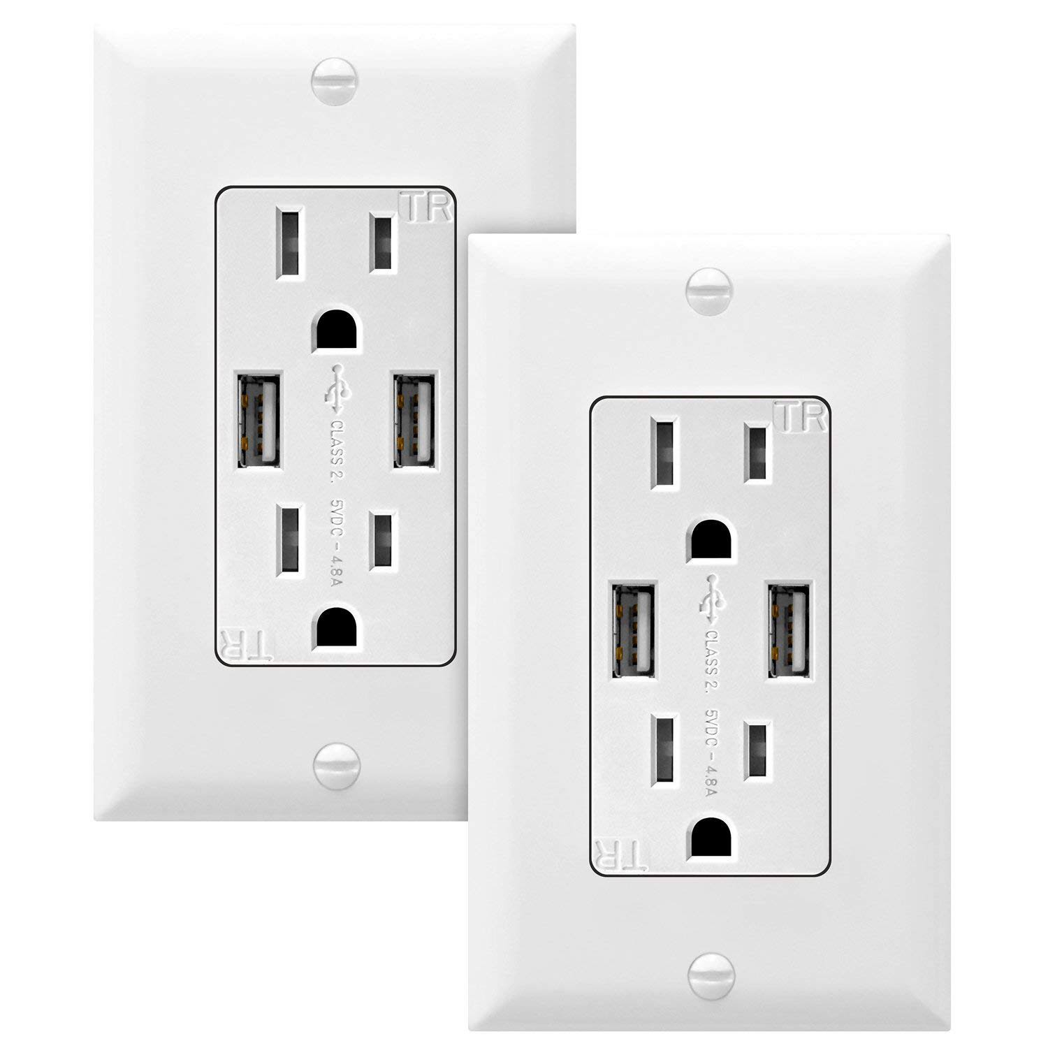 Topgreener TU21548A 4.8A Smart Ultra High Speed USB Wall Charger, 24W 15A Tamper Resistant Receptacle (Dual USB Outlet 2 Pack) TLHSDN_ER3F Topgreener TU21548A 4.8A Smart Ultra High Speed USB Wall Charger, 24W 15A Tamper Resistant Receptacle (Dual USB Outlet 2 Pack) TLHSDN_ER3F