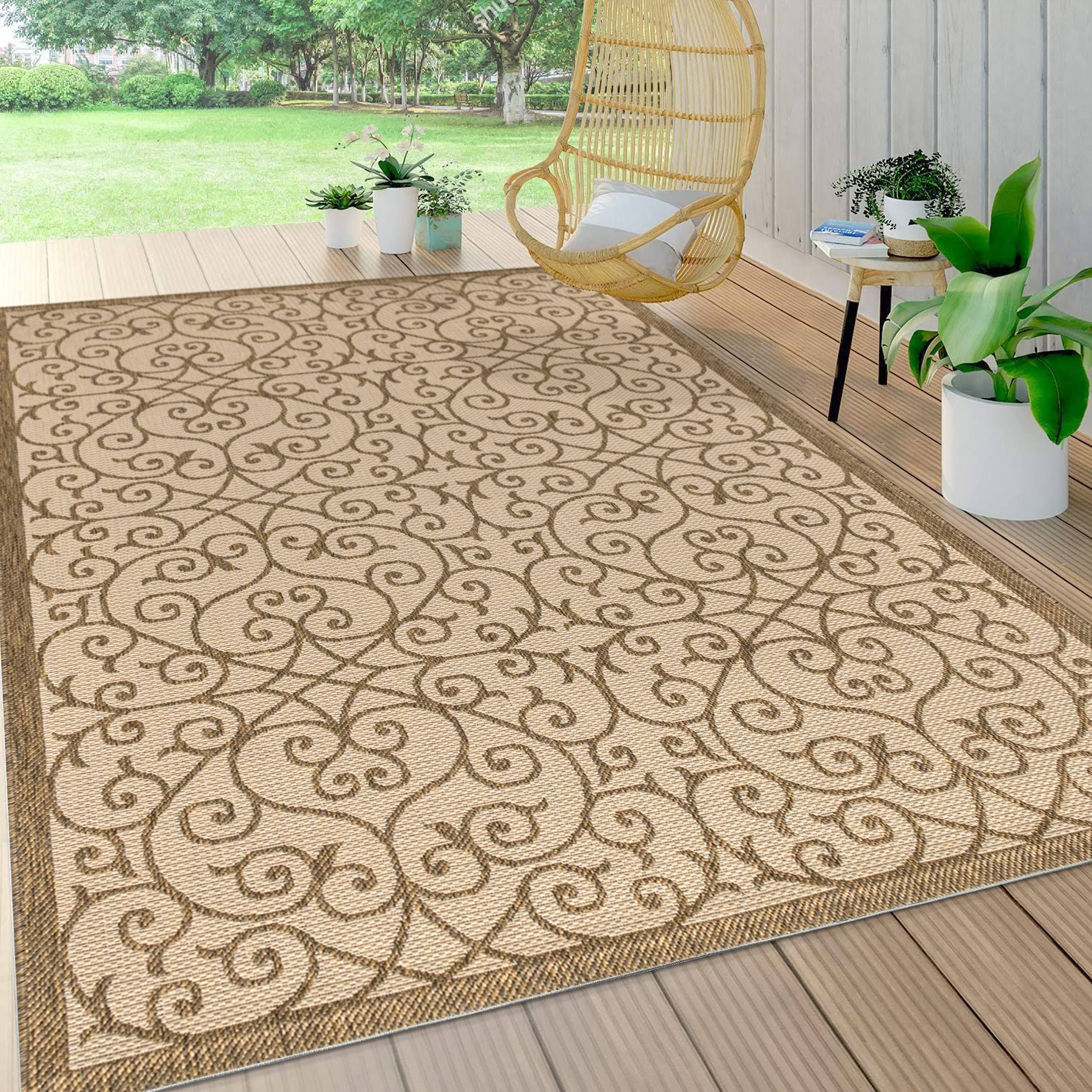 Jonathan Y Madrid Beige/Brown 9 ft. x 12 ft. Vintage Filigree Textured Weave Indoor/Outdoor Area AXFJUL_PPPS