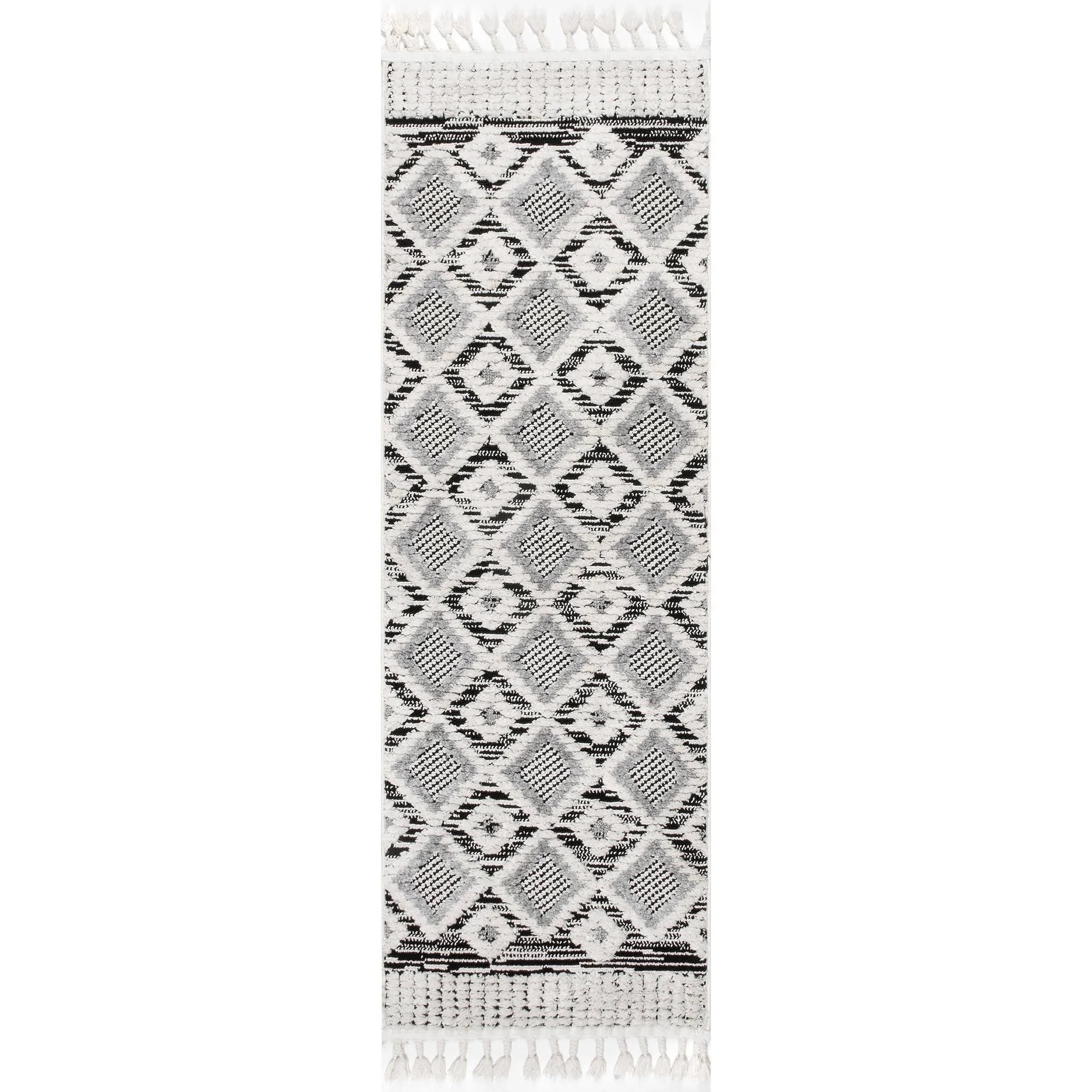 nuLOOM Casual Geometric Shepard Tassel Area Rug (2' x 6' Runner - Gray) NV91Q0_CGYM