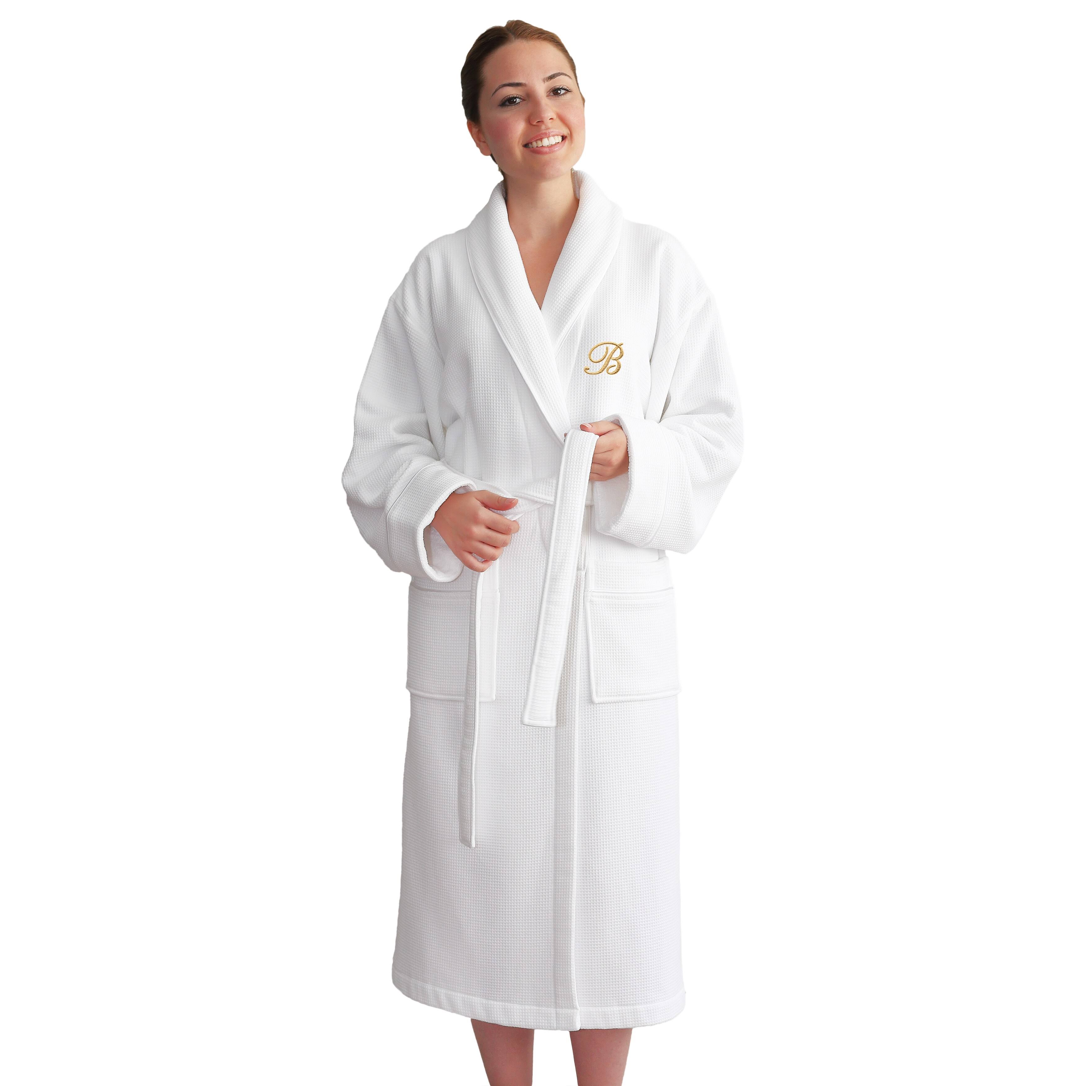 Authentic Hotel and Spa Unisex Gold Monogrammed Turkish Cotton Waffle Weave Terry Bath Robe - Small/Medium -PJN1QI_1NOR Authentic Hotel and Spa Unisex Gold Monogrammed Turkish Cotton Waffle Weave Terry Bath Robe - Small/Medium -PJN1QI_1NOR