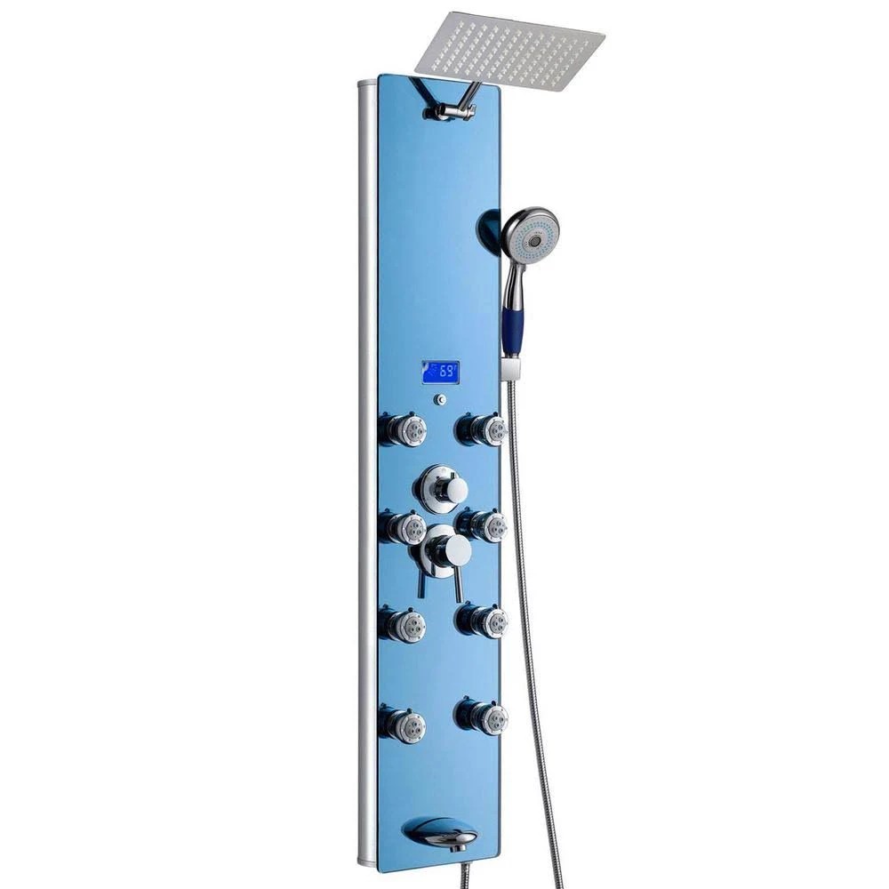 AKDY SP0033 52 in. 8-Jet Shower Panel System in Blue Tempered Glass with Rainfall Shower UJSQLT_XFFM AKDY SP0033 52 in. 8-Jet Shower Panel System in Blue Tempered Glass with Rainfall Shower UJSQLT_XFFM