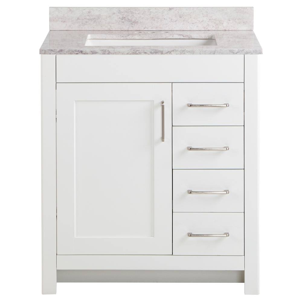 Home Decorators Collection Westcourt 31 in. W x 22 in. D Bath Vanity in White with Stone Effect Vanity Top in Winter Mist with 4V3FZV_TT1K