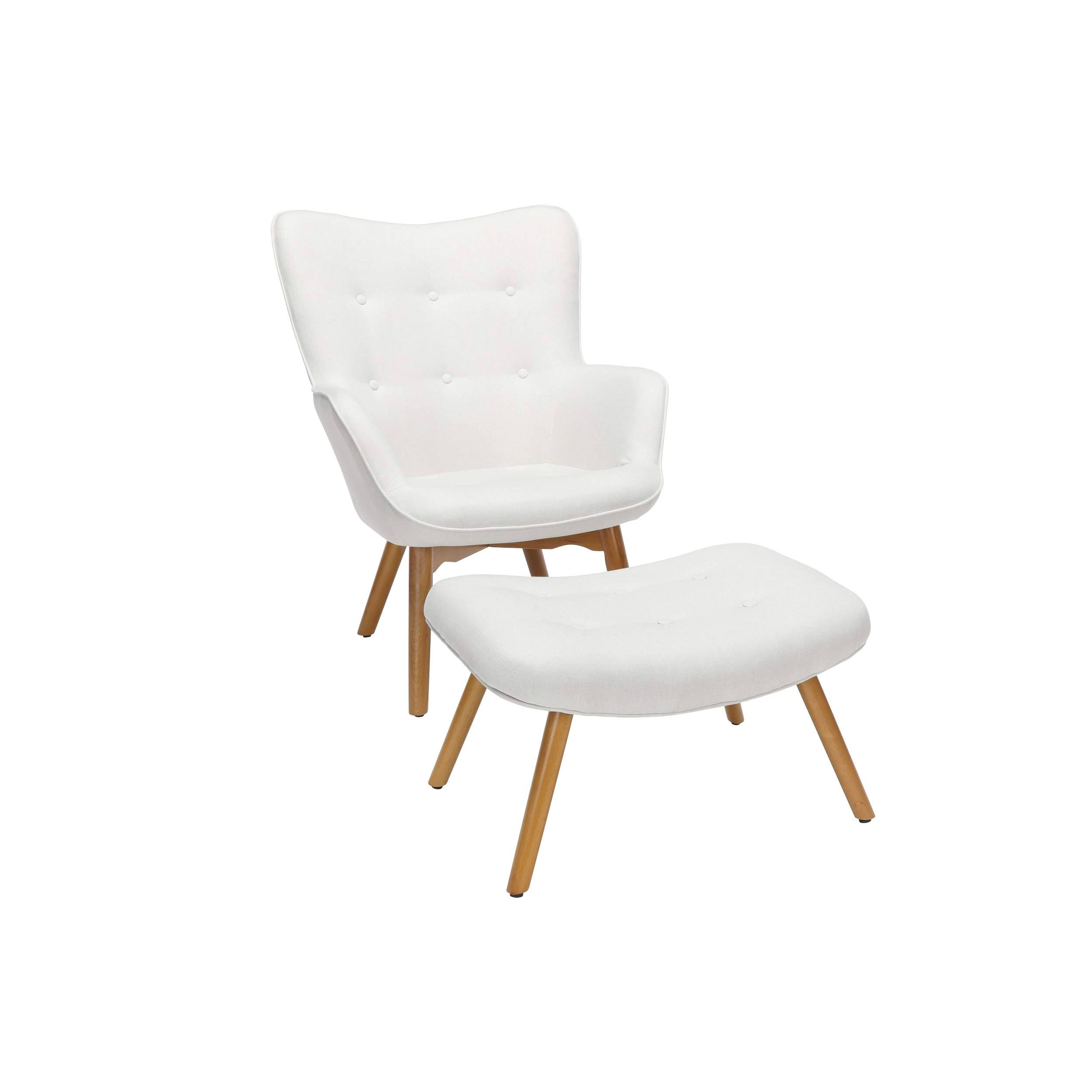 OFM 161 Collection Mid Century Modern Tufted Lounge Chair with Ottoman, Solid Honey Beechwood Legs, Beige OVRHN5_PFFR