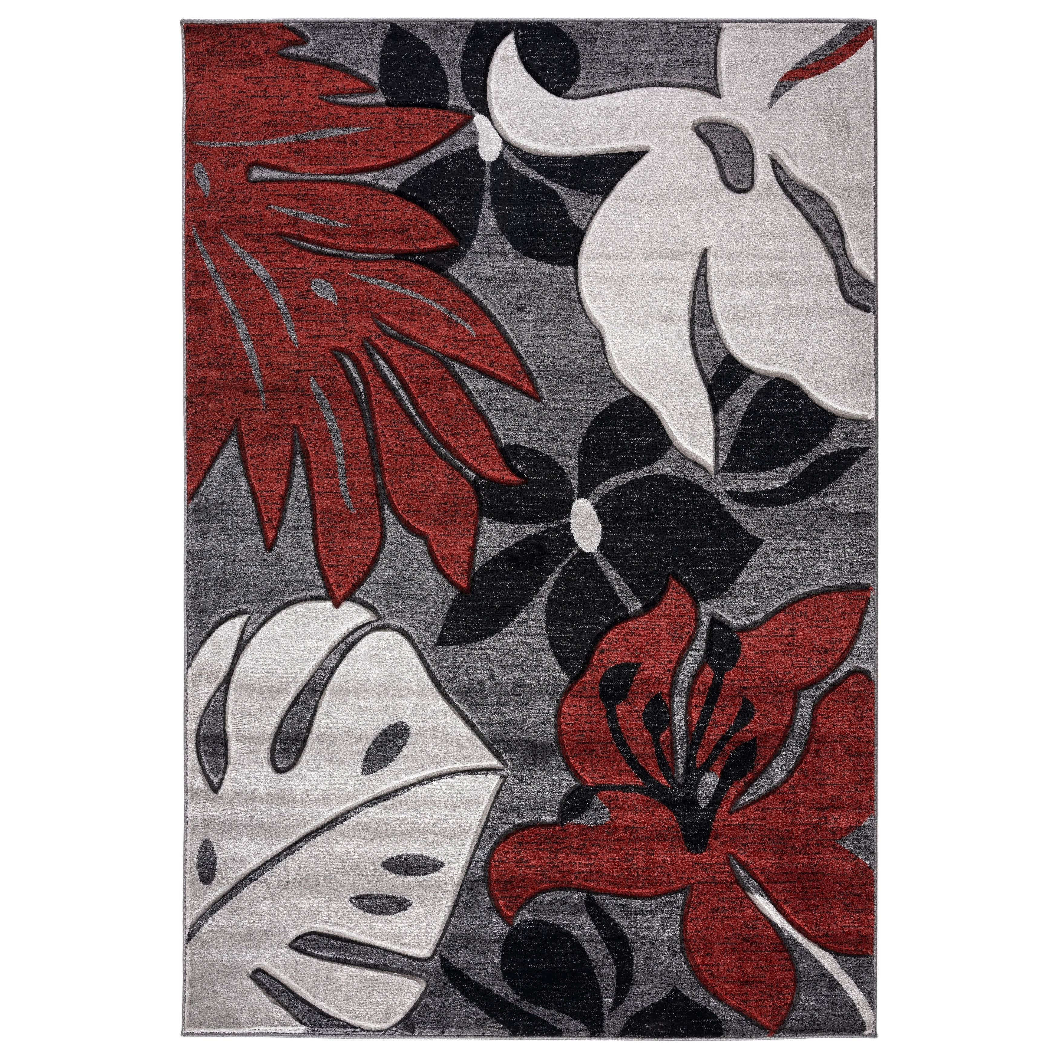 Glamour Floral Collection Polypropylene Area Rug - 5' Round - Grey/MSWJ1I_DTSS Glamour Floral Collection Polypropylene Area Rug - 5' Round - Grey/MSWJ1I_DTSS