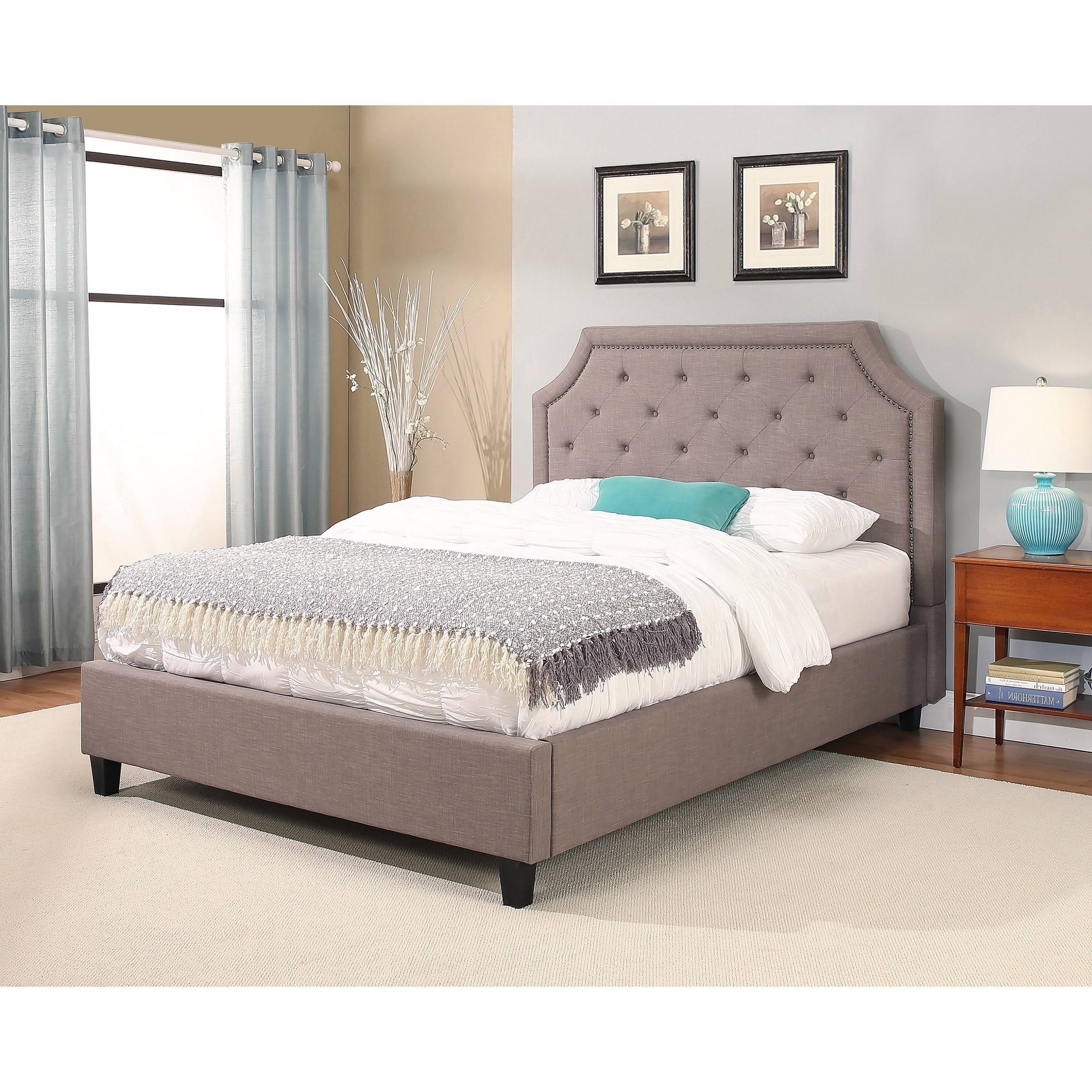 Abbyson GlenLeonard Nailhead Upholstered Platform Bed Gray R6COL9_PKE0