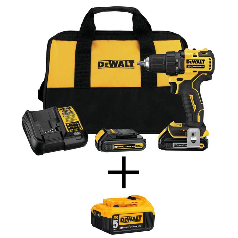 Atomic 20-Volt Max Cordless Brushless Compact 1/2 in. Drill/Driver, (2) 20-Volt 1.3Ah (1) 20-Volt 5.0Ah OAX20L_SNKM Atomic 20-Volt Max Cordless Brushless Compact 1/2 in. Drill/Driver, (2) 20-Volt 1.3Ah (1) 20-Volt 5.0Ah OAX20L_SNKM