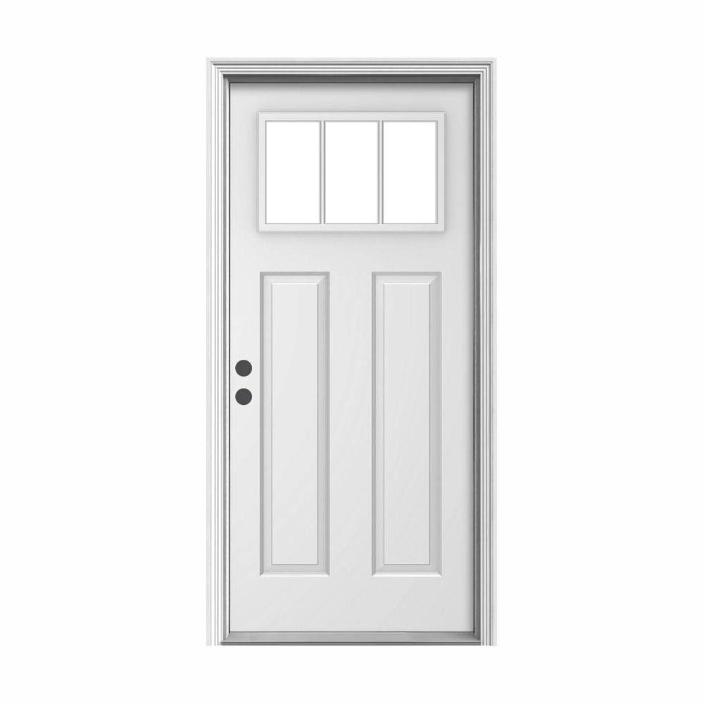 JELD-WEN 36 in. x 80 in. 3 Lite Craftsman Primed Steel Prehung Right-Hand Inswing Front Door w/VTP7LP_EZEL JELD-WEN 36 in. x 80 in. 3 Lite Craftsman Primed Steel Prehung Right-Hand Inswing Front Door w/VTP7LP_EZEL