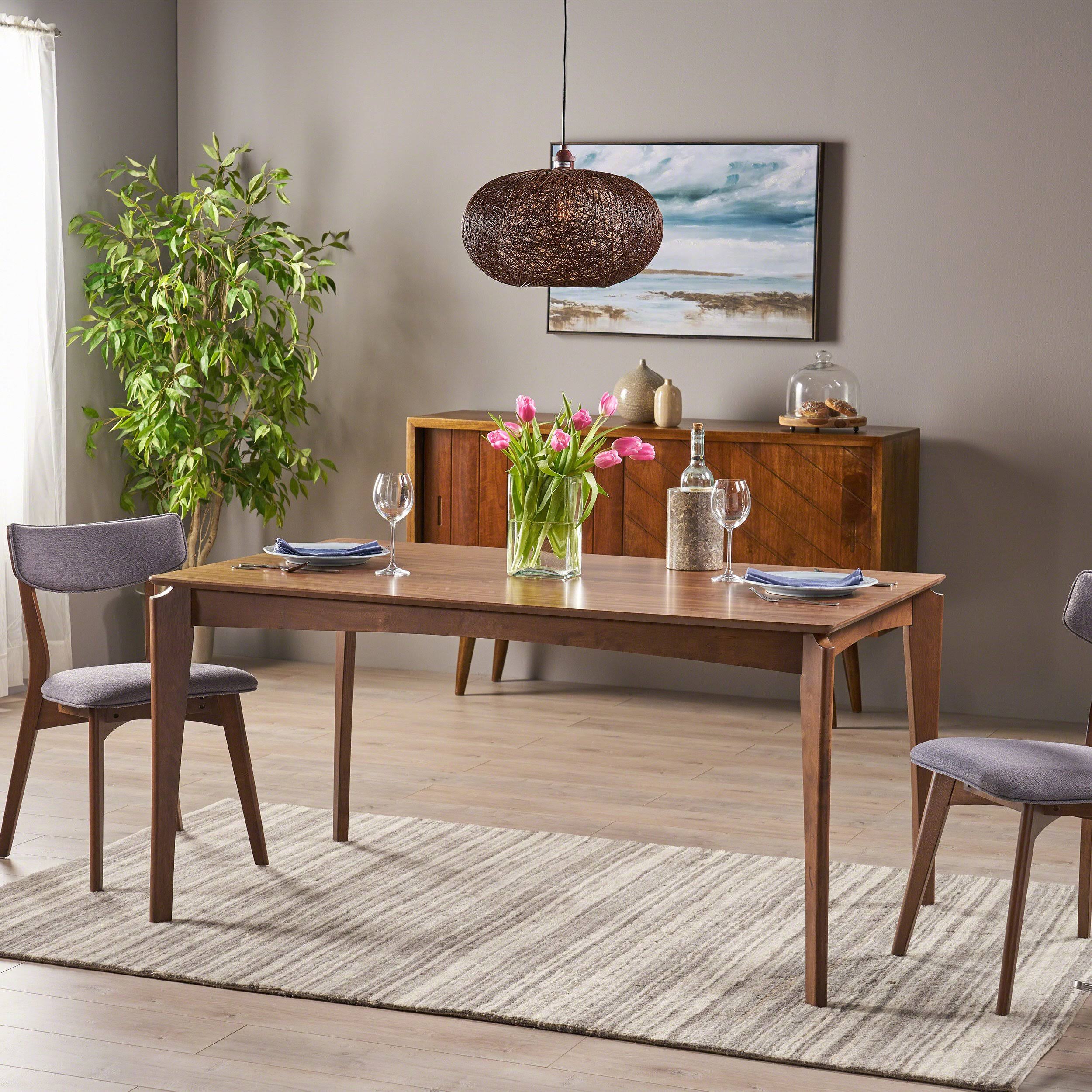 GDF Studio Alma Mid-Century 6-Seater Dining Table Rubberwood with Walnut Veneer Natural Walnut Sideboards TQJCHG_LUZJ