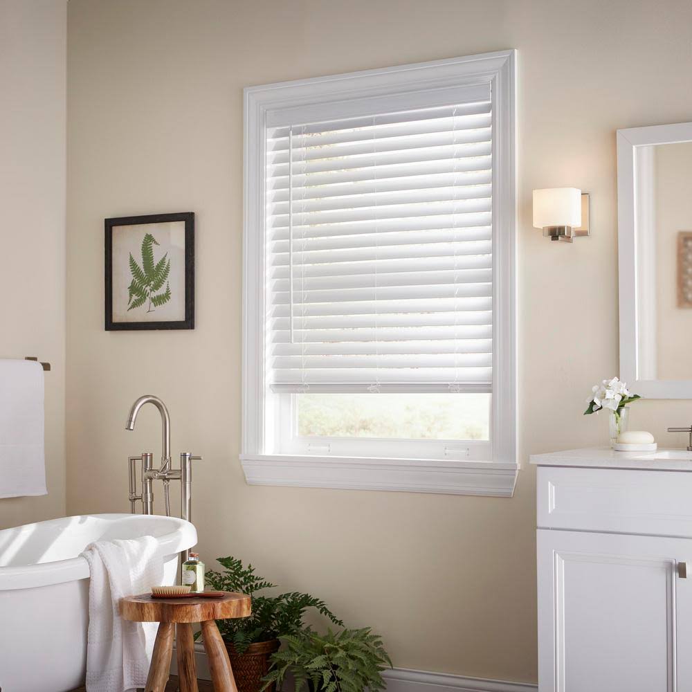 Home Decorators Collection White Cordless Room Darkening 2 in. Faux Wood Blind for Window - 21.75 in. W x 84 in. DMEHE8_YWPI