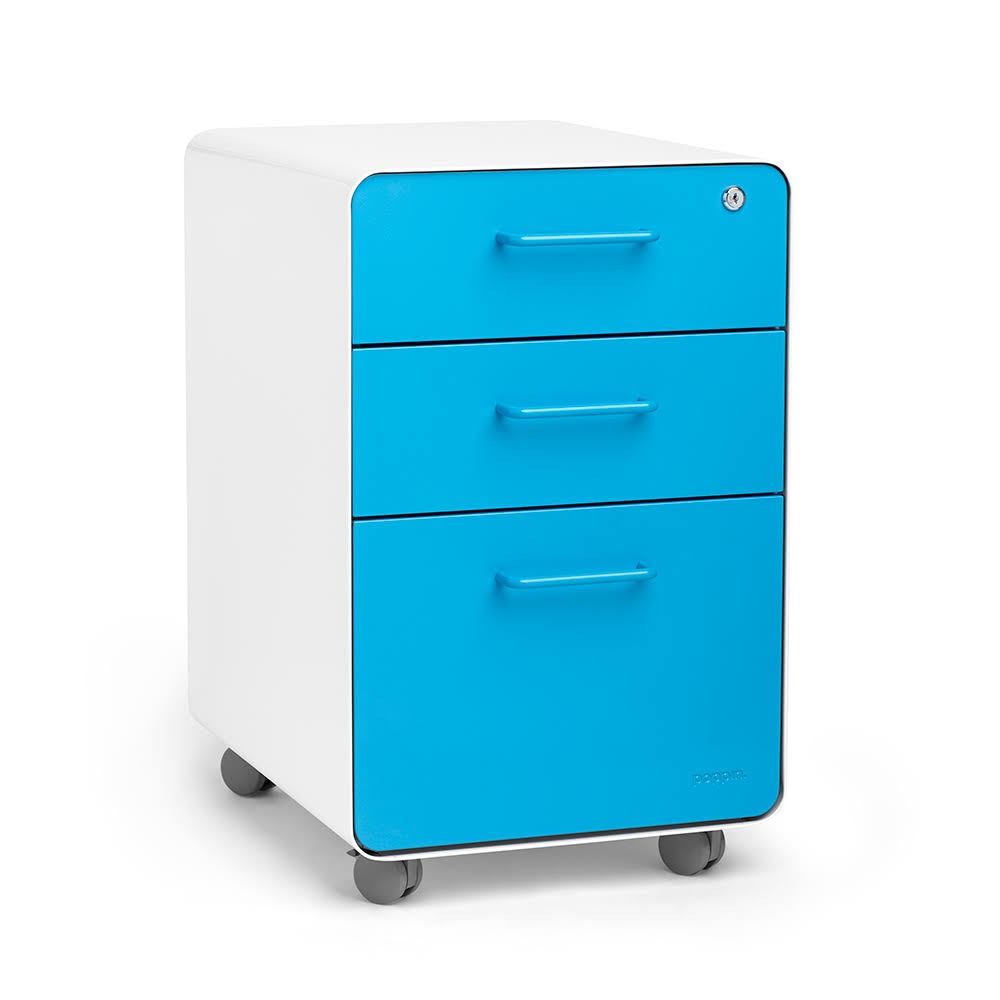 Poppin White + Pool Blue Stow 3-Drawer File Cabinet, CIHMTY_QLI5