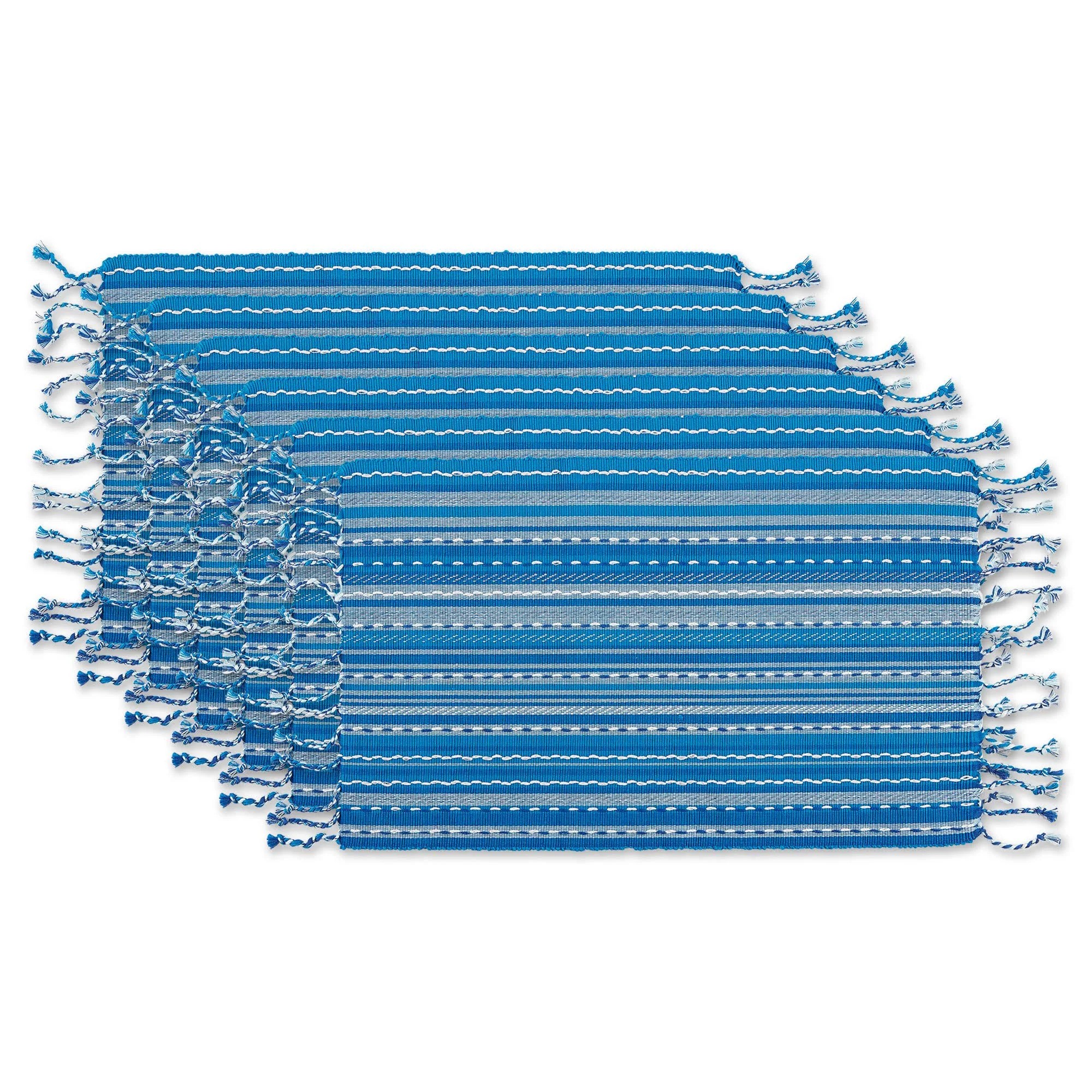 Blue Tonal Stripe with Fringe Placemat (Set of 6) 2GMUF9_WJAU Blue Tonal Stripe with Fringe Placemat (Set of 6) 2GMUF9_WJAU
