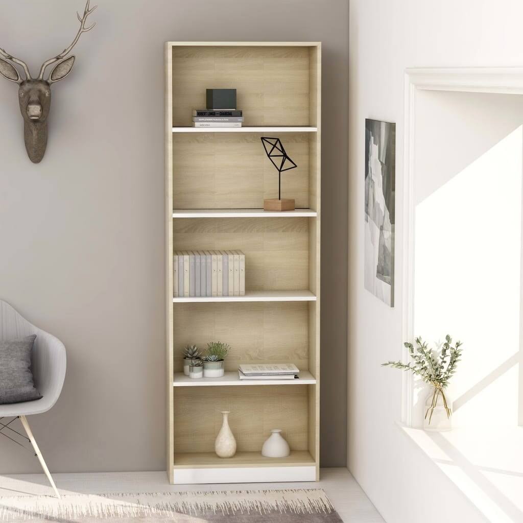 vidaXL 5-Tier Book Cabinet White and Sonoma Oak 23.WYUBEZ_W0RK vidaXL 5-Tier Book Cabinet White and Sonoma Oak 23.WYUBEZ_W0RK